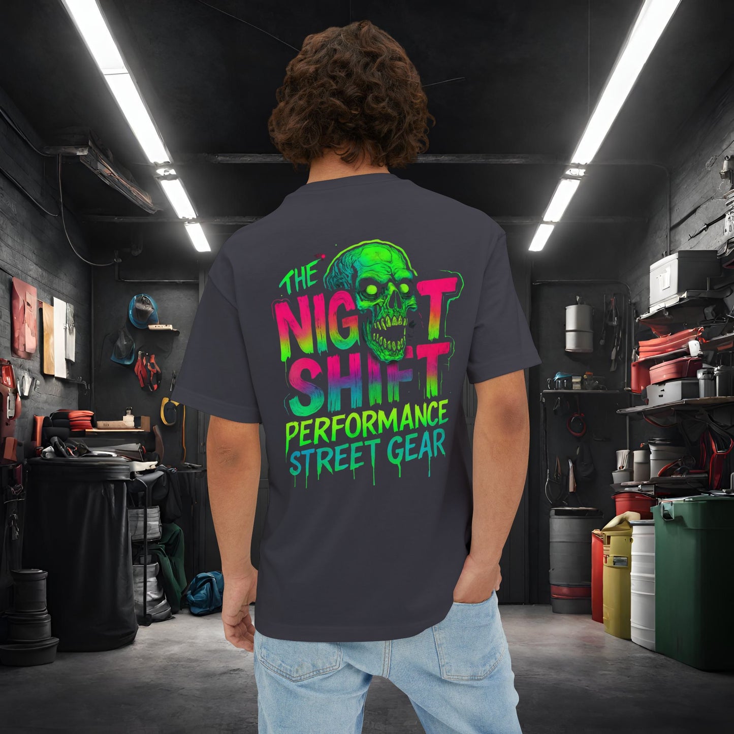 The Night Shift-Premium, Ultra Soft Unisex Oversized Boxy Tee Dark Grey Printify by The Night Shift Automotive Apparel