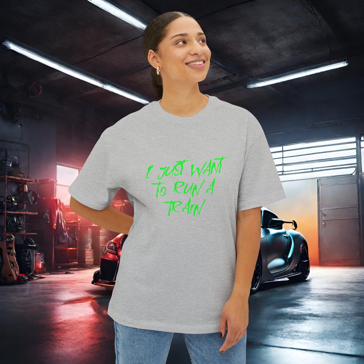 I Just Want To Run A Train-Premium, Ultra SoftUnisex Oversized Boxy Tee Printify by The Night Shift Automotive Apparel