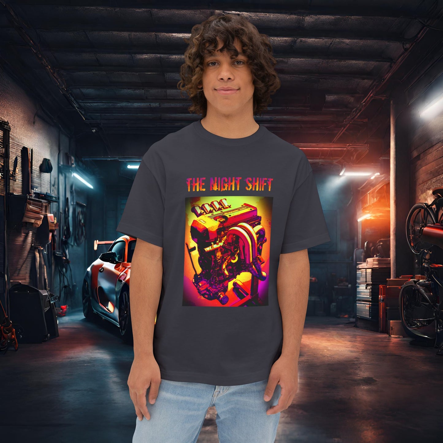 3S-GE ITB Synthwave-Premium, Ultra Soft Unisex Oversized Boxy Tee Printify by The Night Shift Automotive Apparel