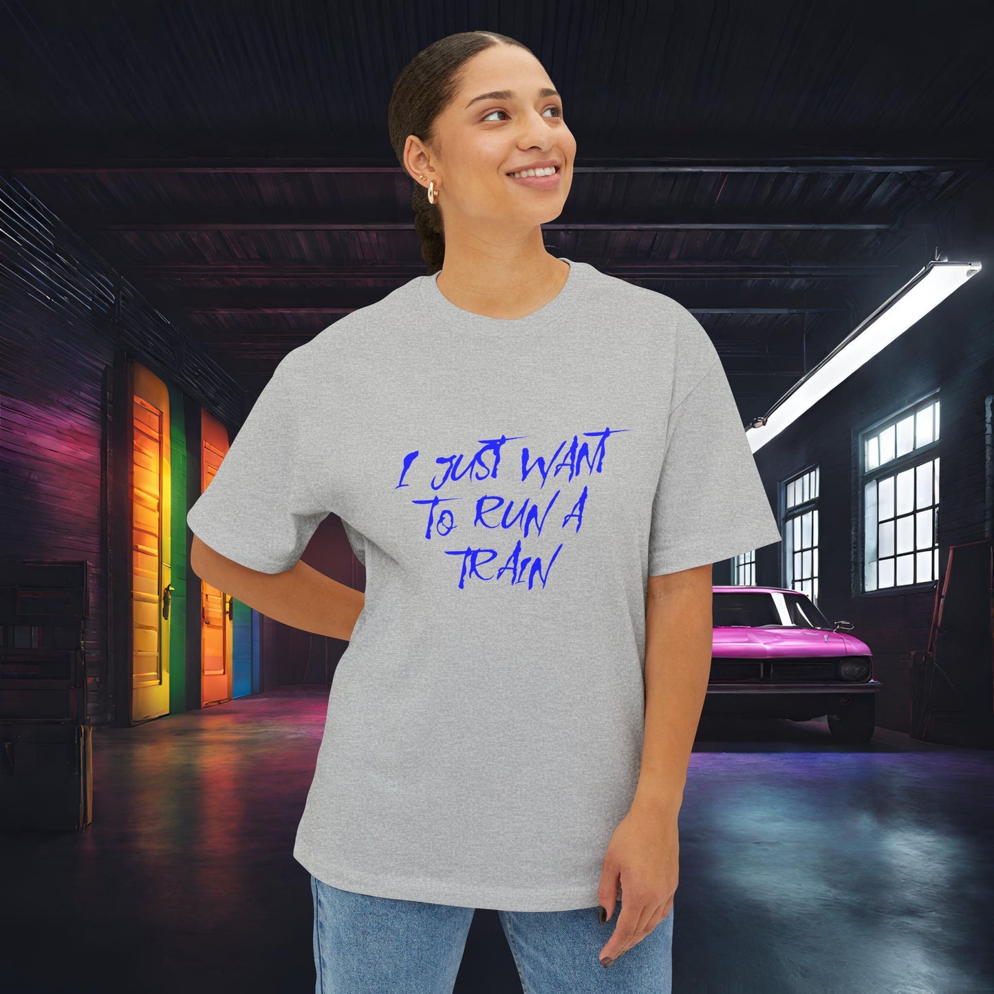 I Just Want To Run A Train-Premium, Ultra Soft Unisex Oversized Boxy Tee Printify by The Night Shift Automotive Apparel