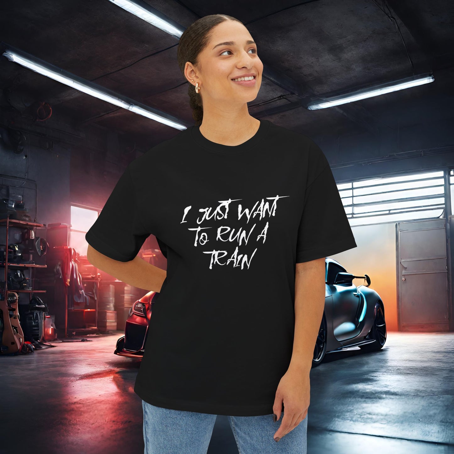I Just Want To Run A Train-Premium, Ultra Soft Unisex Oversized Boxy Tee Printify by The Night Shift Automotive Apparel
