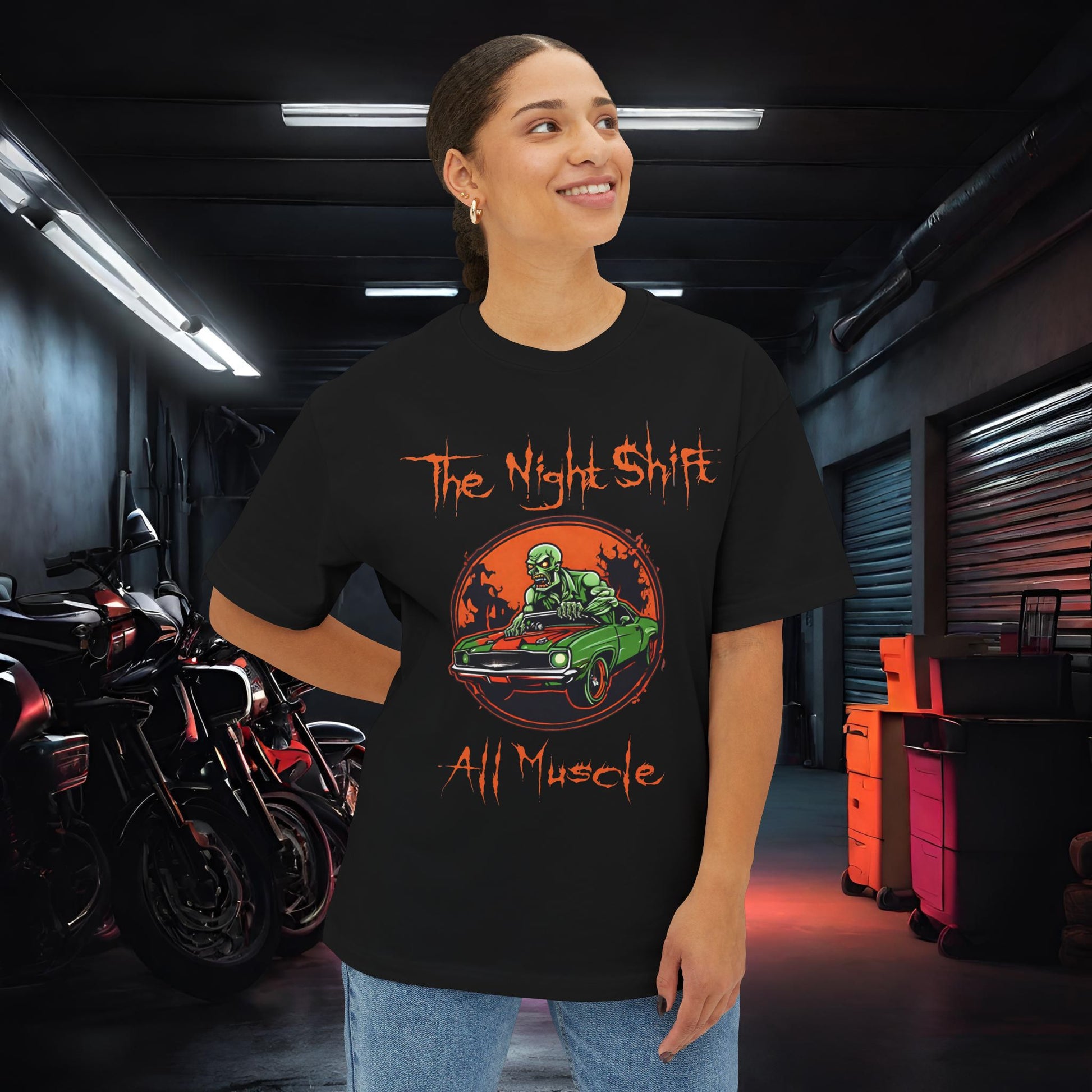 All Muscle Zombie Muscle Car-Premium, Ultra Soft Unisex Oversized Boxy Tee Printify by The Night Shift Automotive Apparel