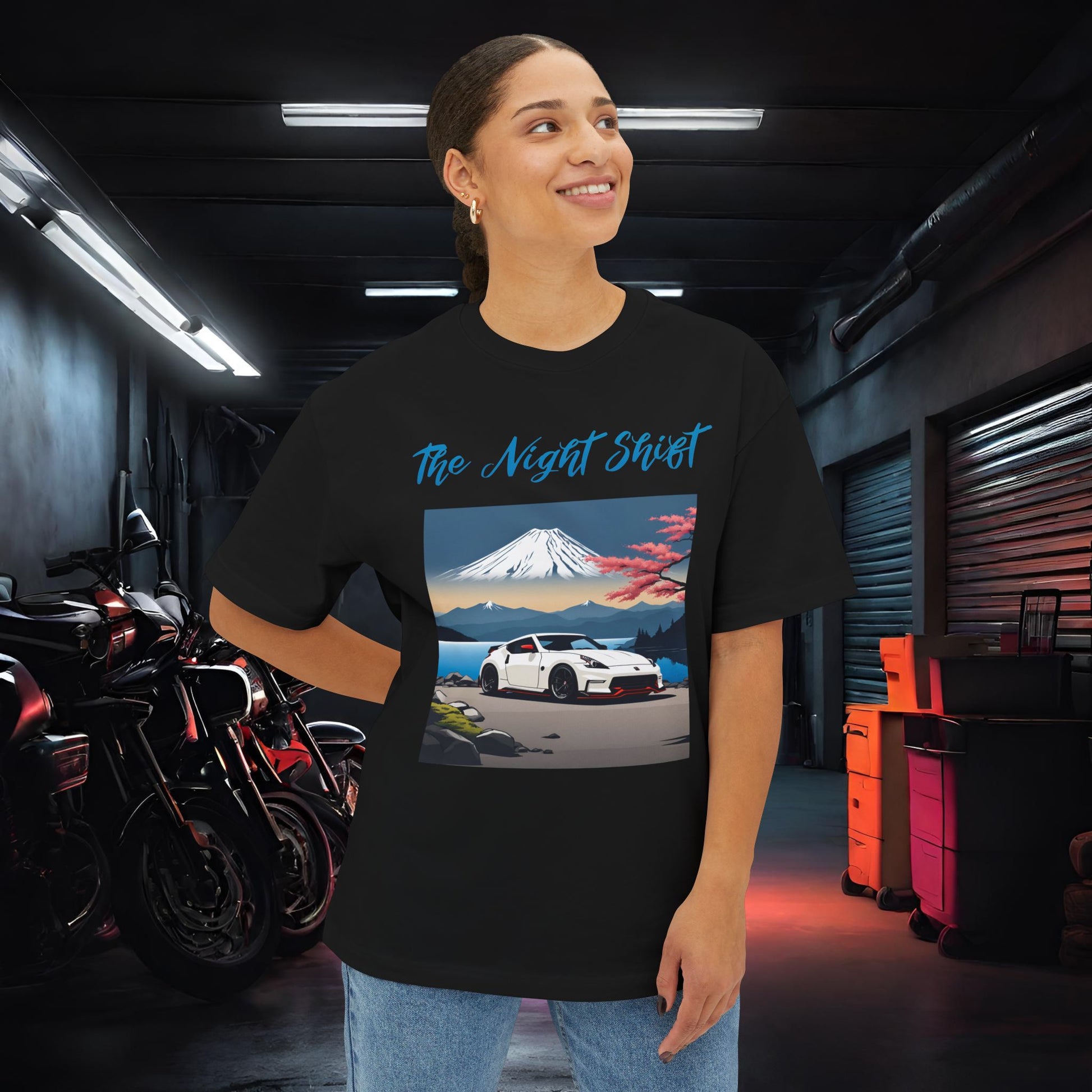 Nissan 370 Mt Fuji-Premium, Ultra Soft, Unisex Oversized Boxy Tee Printify by The Night Shift Automotive Apparel