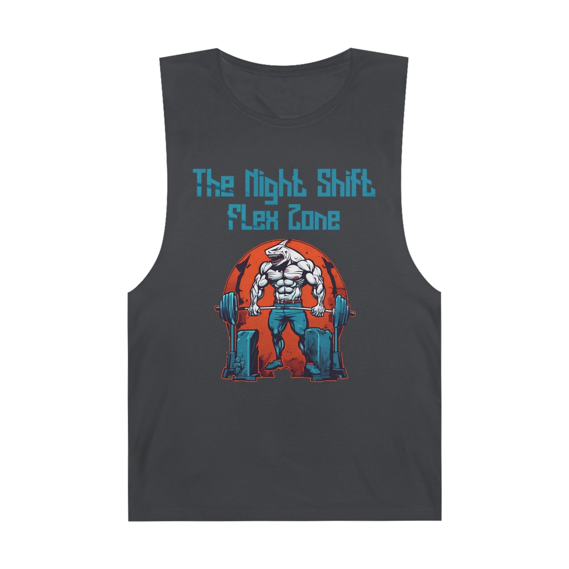 Flex Zone - Shark Body Builder - Premium Unisex Barnard Tank Top Coal Printify by The Night Shift Automotive Apparel