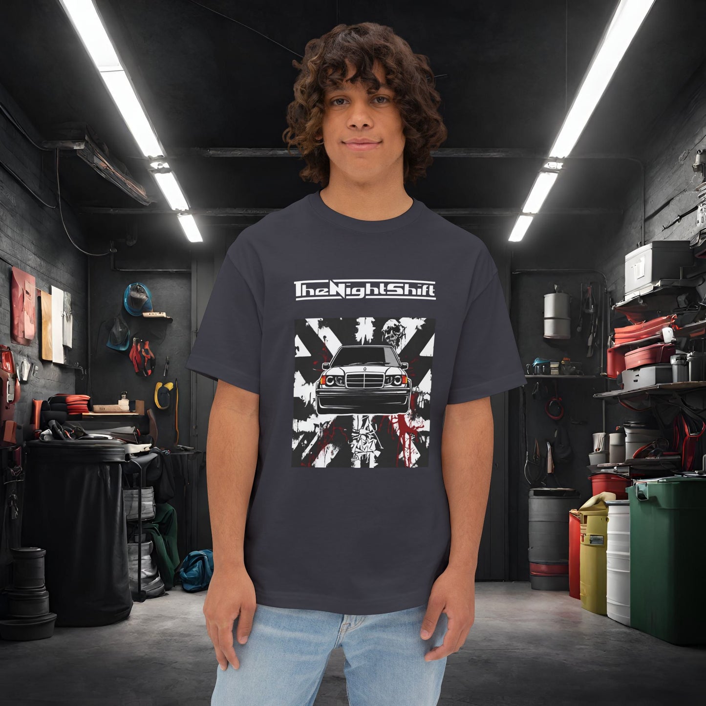 Mercedes Benz 190e Evo 2 AMG- Premium, Ultra Soft, Unisex Oversized Boxy Tee Dark Grey Printify by The Night Shift Automotive Apparel