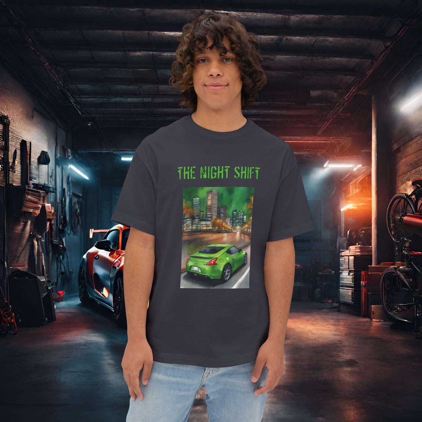 Nissan 370z-Premium, Ultra Soft Unisex Oversized Boxy Tee Dark Grey Printify by The Night Shift Automotive Apparel