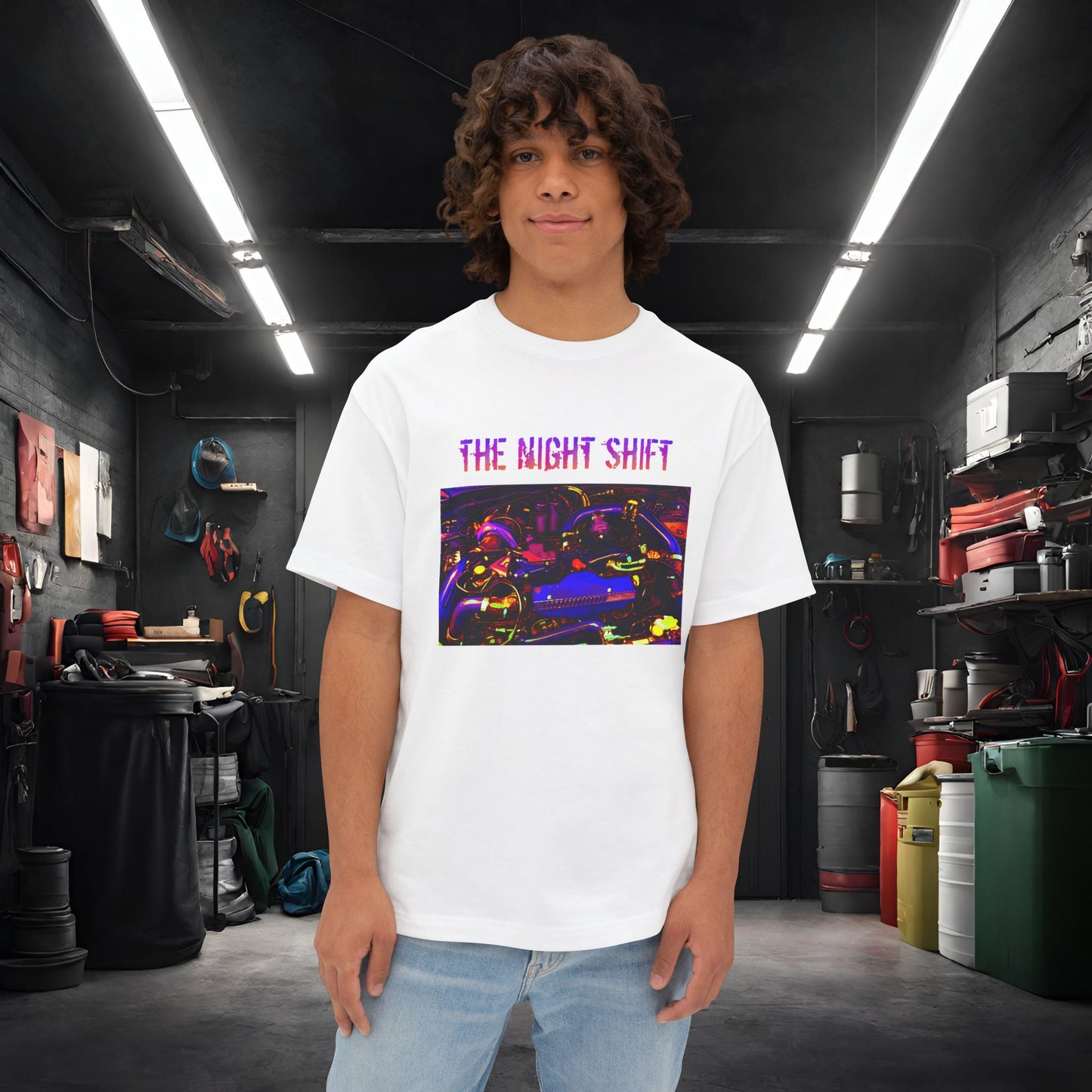 EJ257 Synthwave-Premium, Ultra Soft Unisex Oversized Boxy Tee White Printify by The Night Shift Automotive Apparel