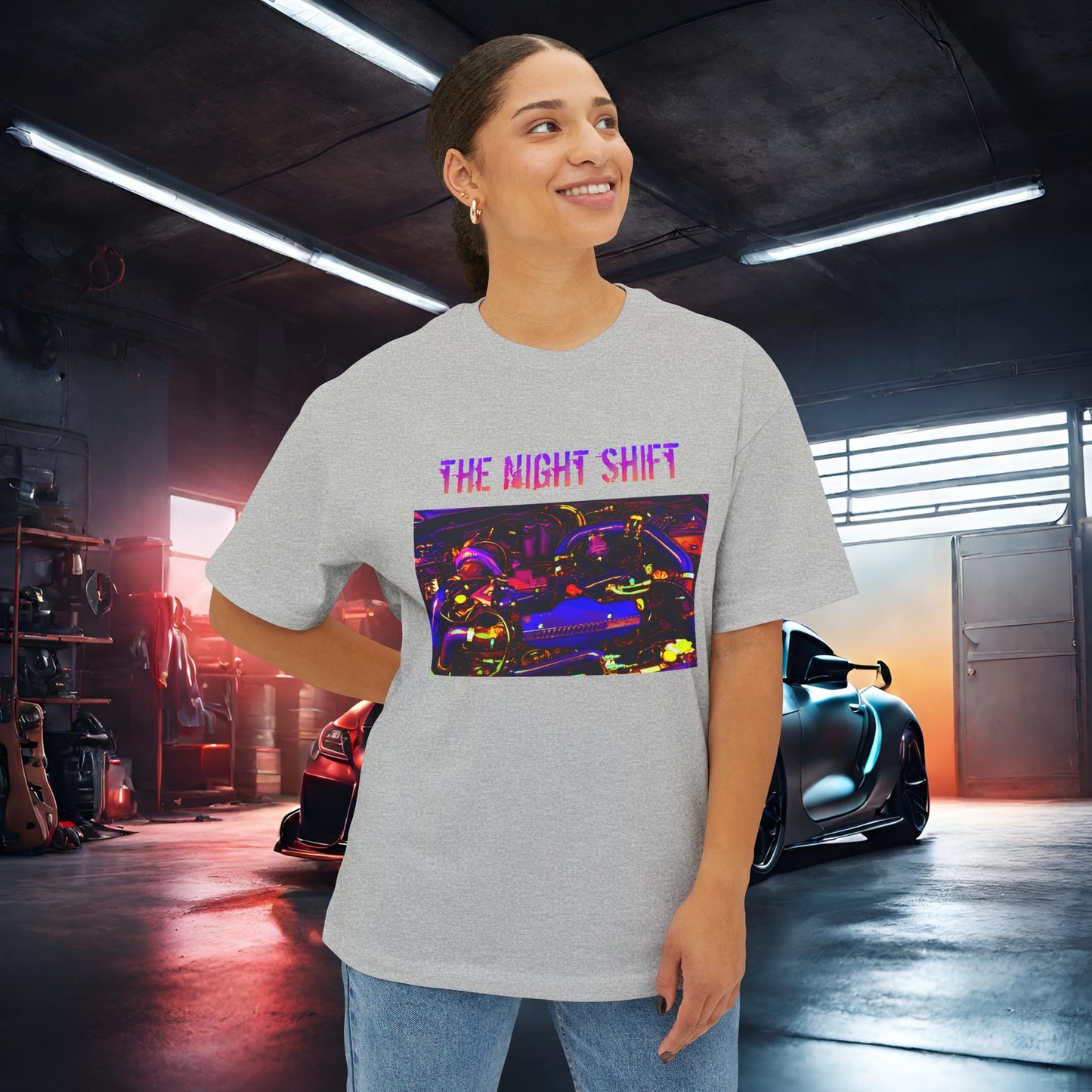 EJ257 Synthwave-Premium, Ultra Soft Unisex Oversized Boxy Tee Printify by The Night Shift Automotive Apparel