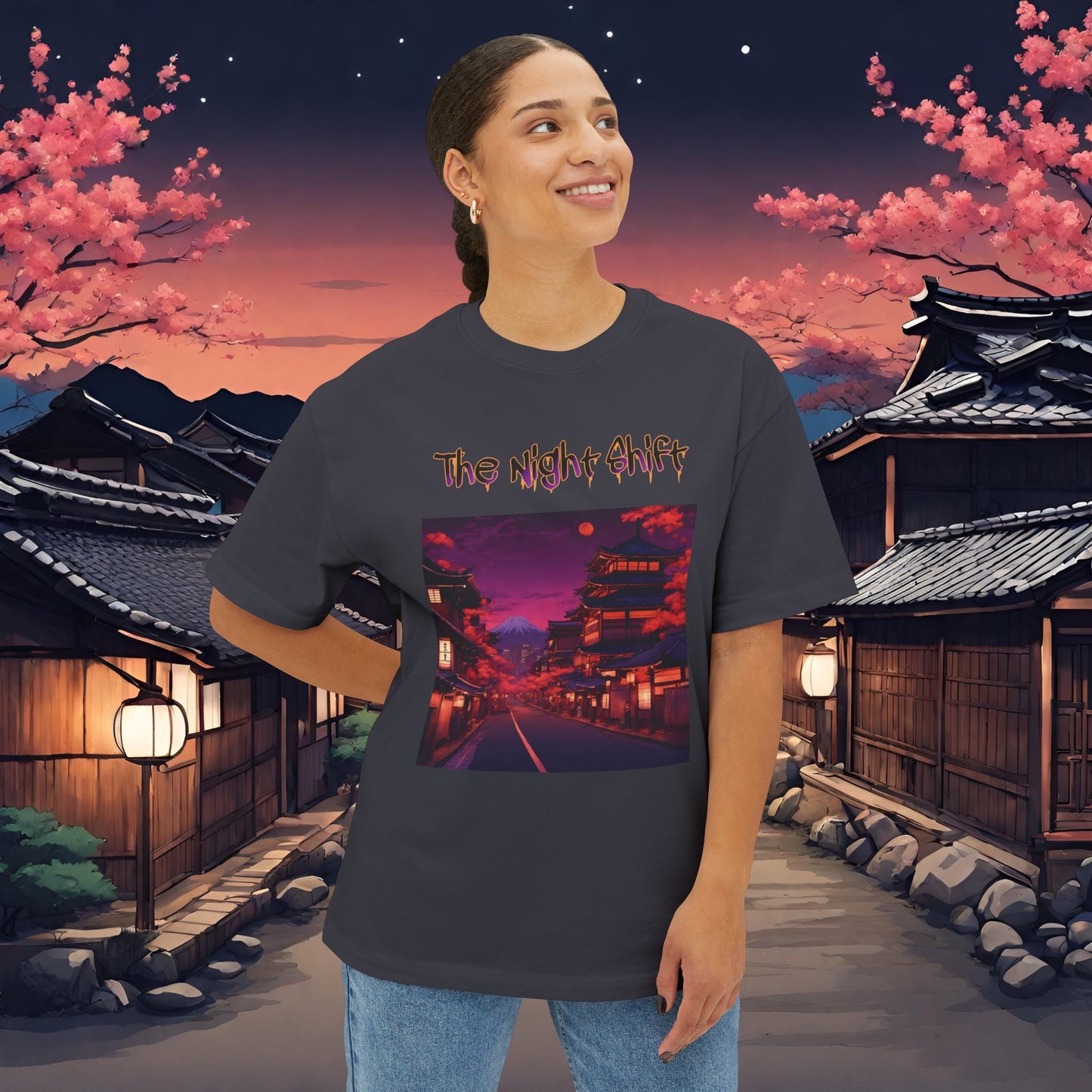 Japan Nights-Premium, Ultra Soft Unisex Oversized Boxy Tee Printify by The Night Shift Automotive Apparel