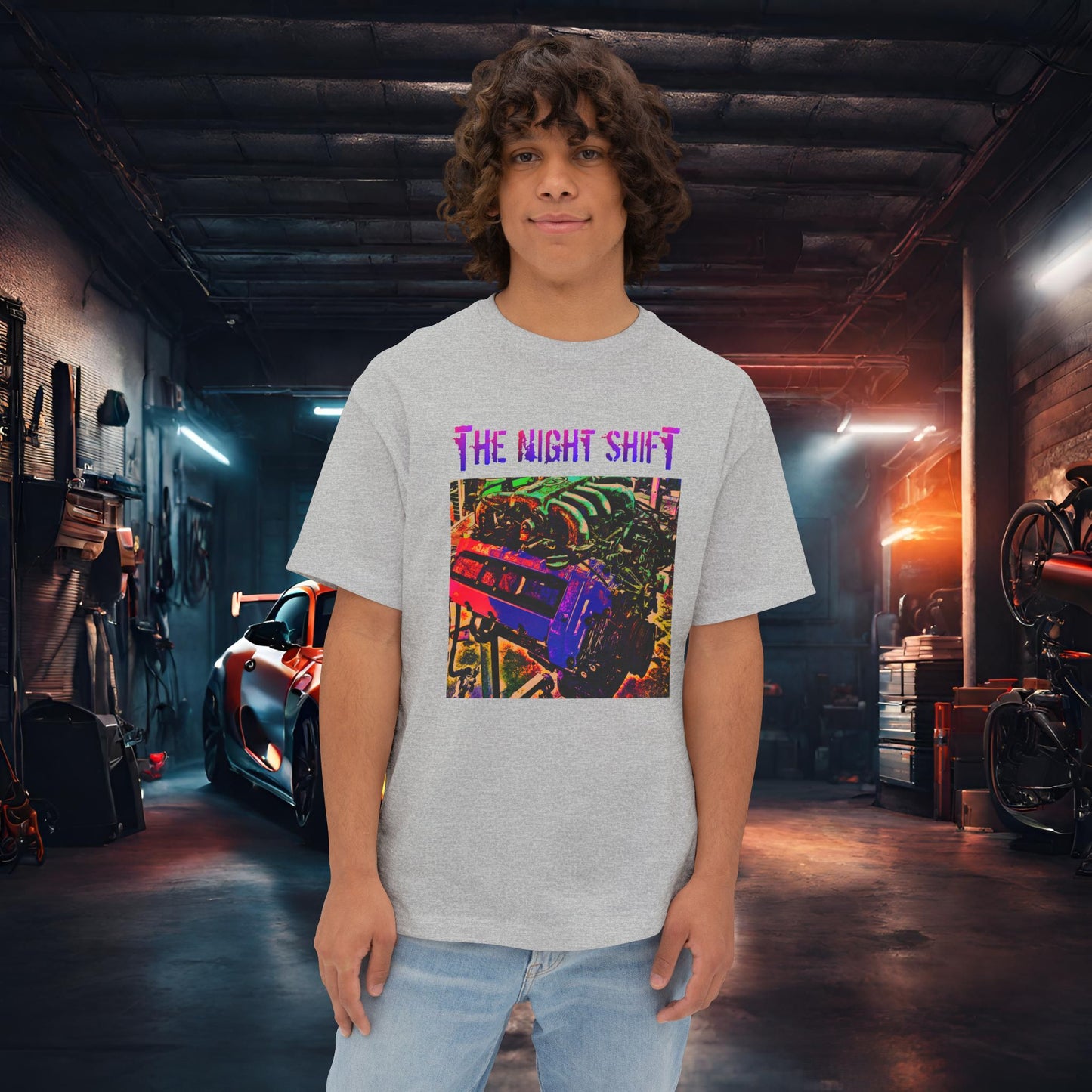 VH45DE Synthwave-Premium, Ultra Soft Unisex Oversized Boxy Tee Athletic Heather Printify by The Night Shift Automotive Apparel