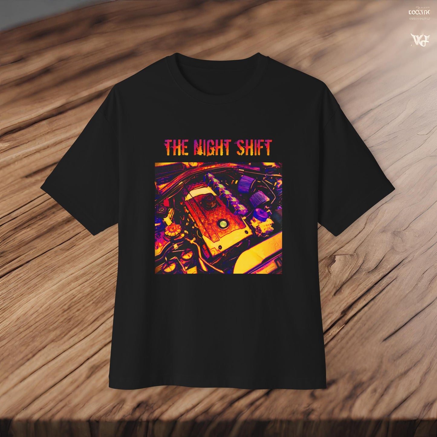 N54 Synthwave Unisex Oversized Boxy Tee Printify by The Night Shift Automotive Apparel