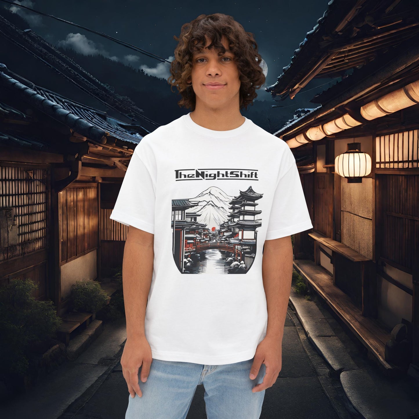 Mt Fuji-Premium, Ultra Soft Unisex Oversized Boxy Tee White Printify by The Night Shift Automotive Apparel