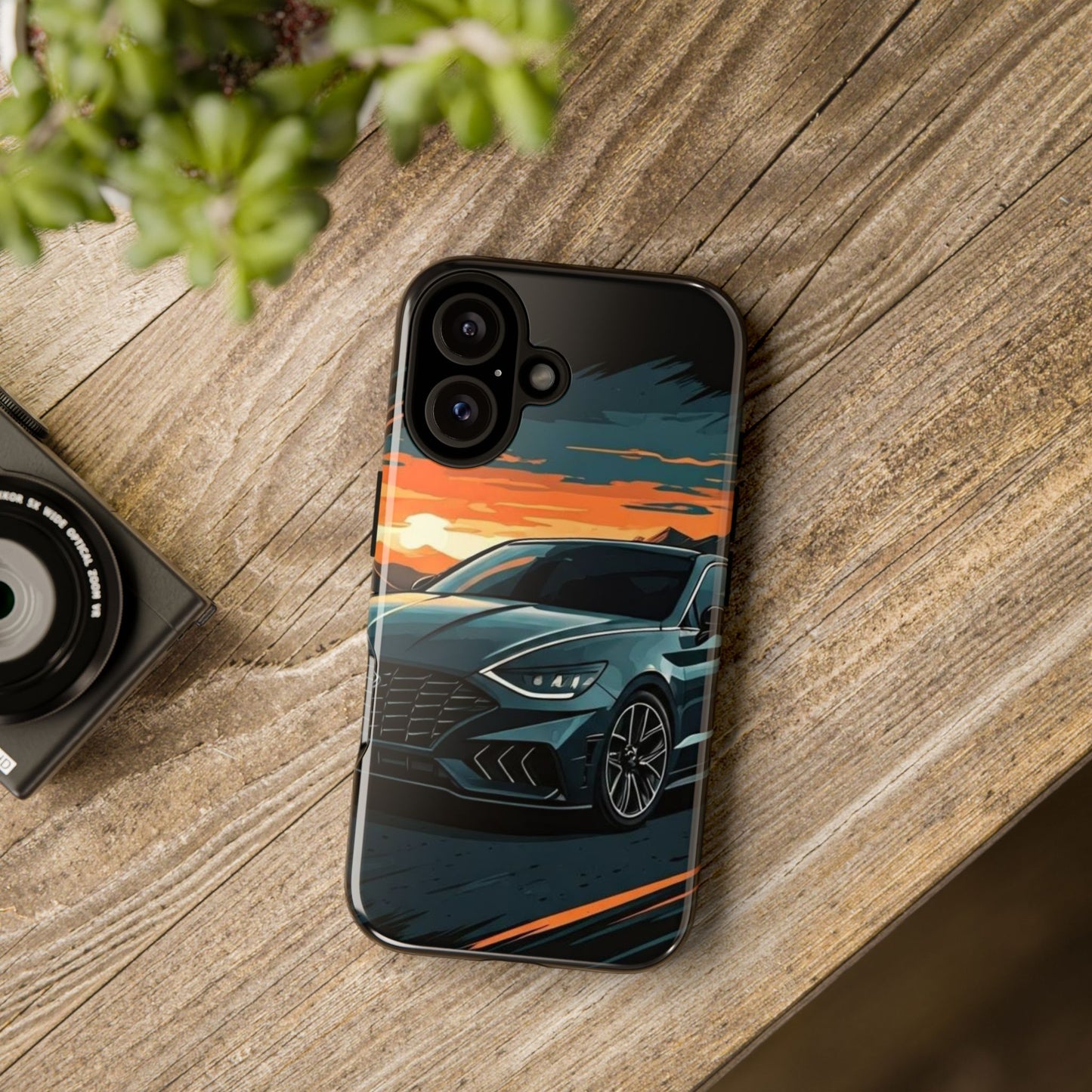Hyundai Sonata-Sunset Drive-Dual Layer Ultra Tough Phone Case iPhone 16 Glossy Printify by The Night Shift Automotive Apparel