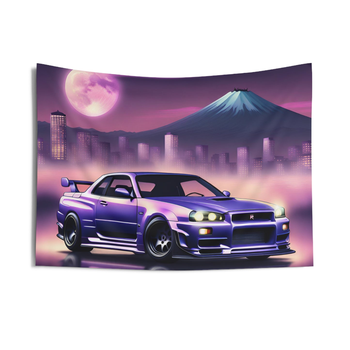 Nissan Skyline R34 Indoor Wall Tapestries - Shop Banner 36" × 26" Printify by The Night Shift Automotive Apparel