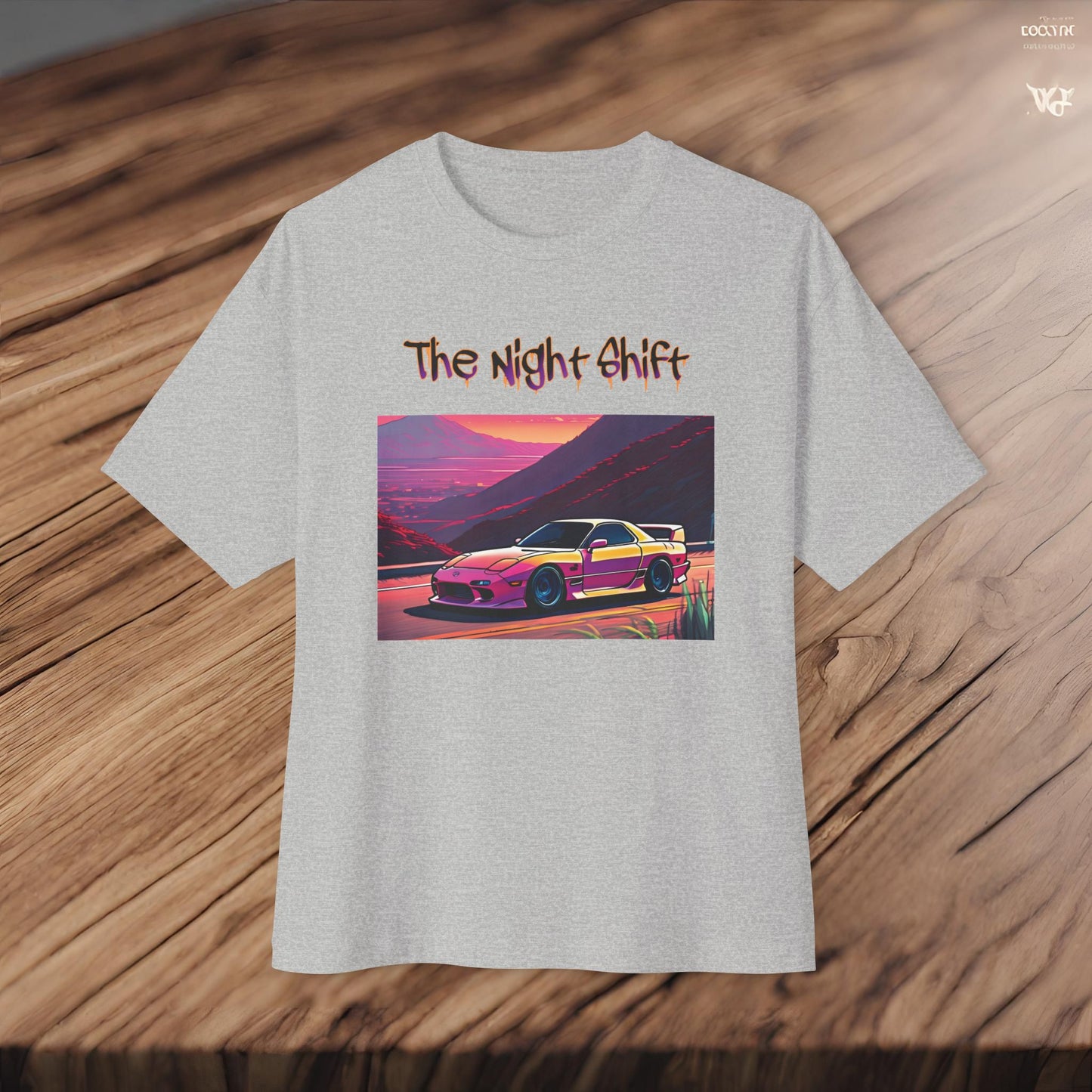 Mazda RX7 Synthwave-Premium, Ultra Soft Unisex Oversized Boxy Tee Printify by The Night Shift Automotive Apparel