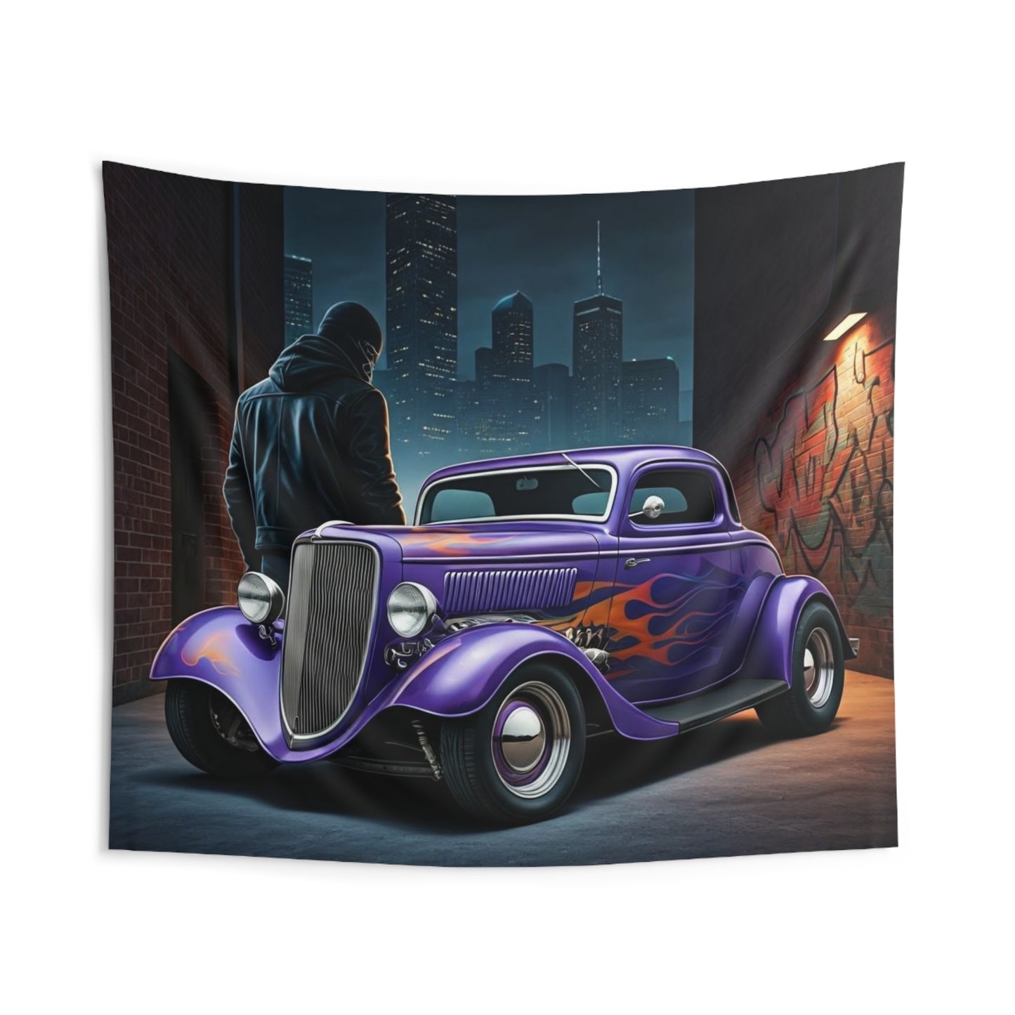 1934 Ford 3 Window Coupe Indoor Wall Tapestries - Shop Banner 104" × 88" Printify by The Night Shift Automotive Apparel