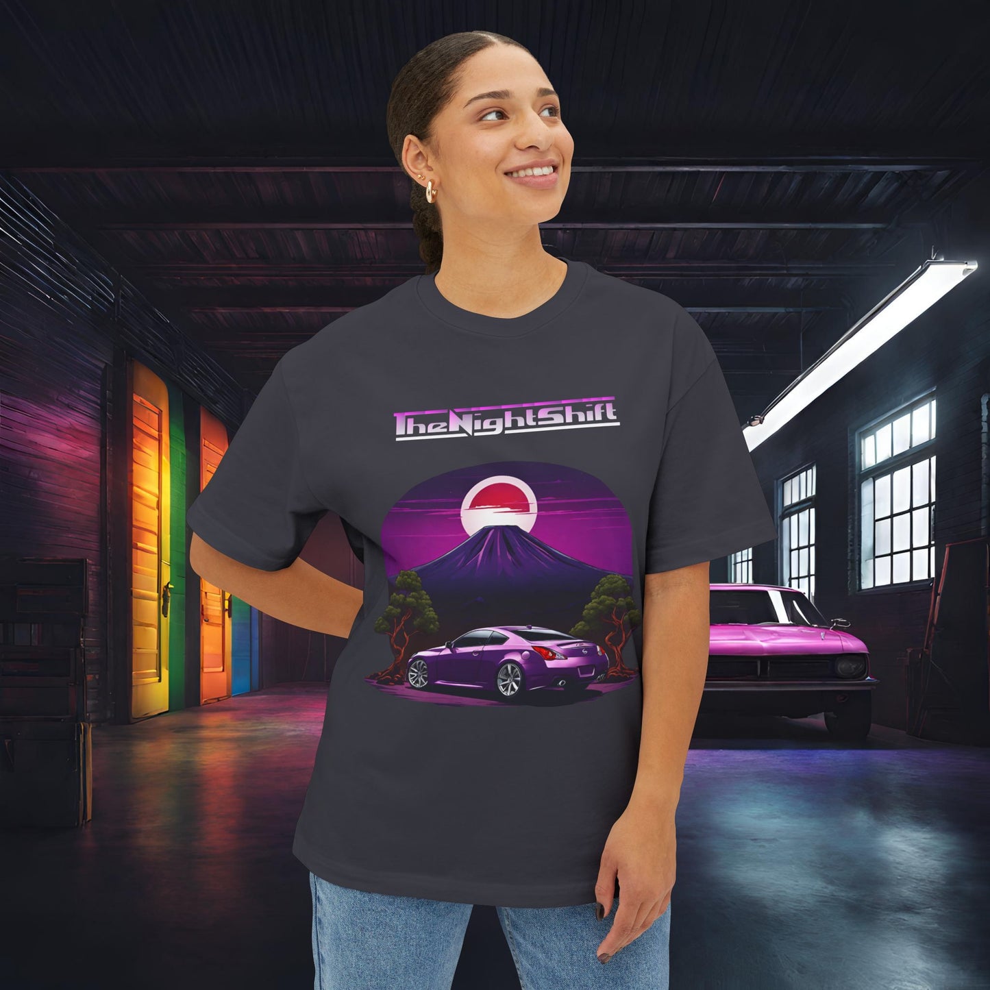 Infiniti G37 Coupe Mt Fuji-Premium, Ultra Soft, Unisex Oversized Boxy Tee Printify by The Night Shift Automotive Apparel