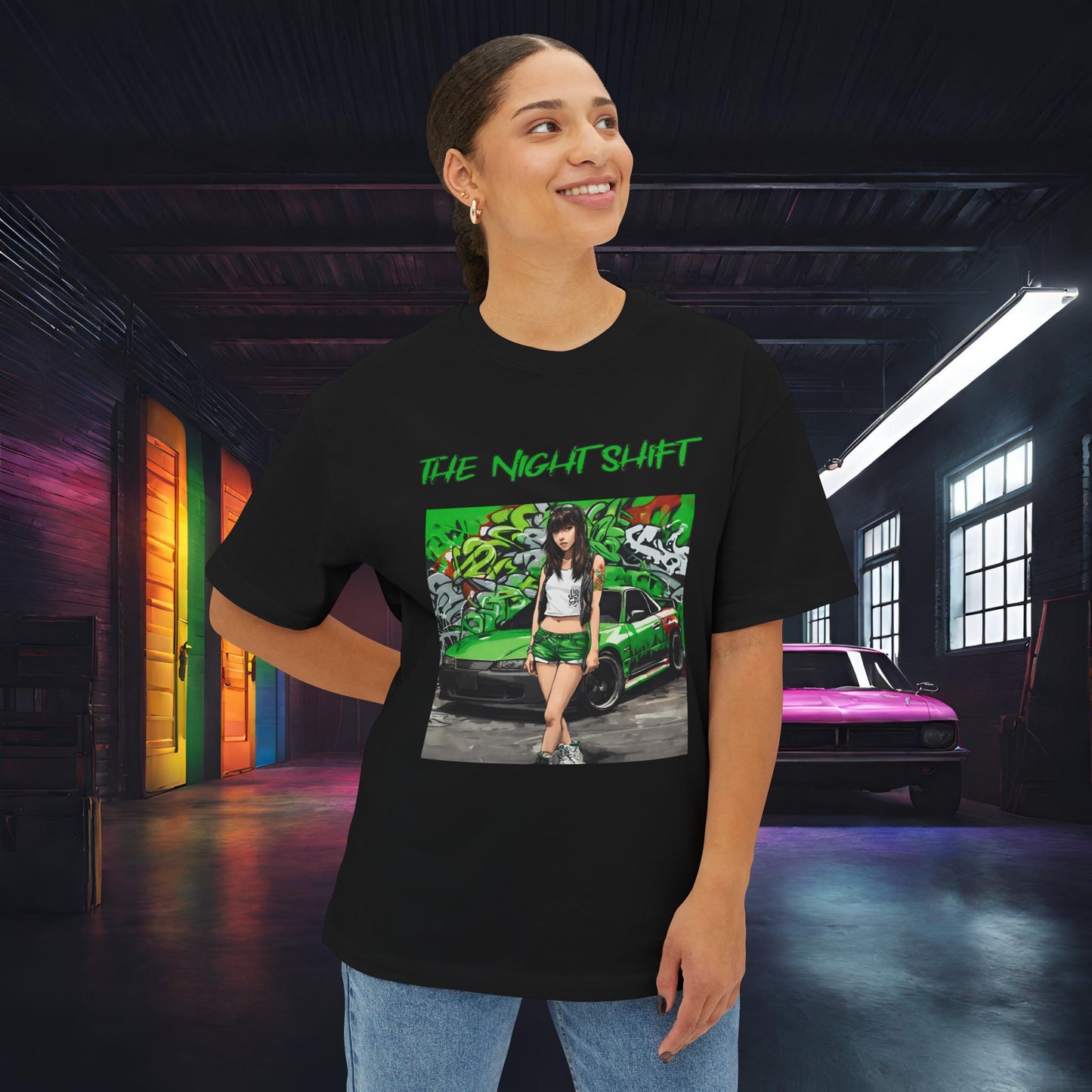 Nissan 240sx Graffiti-Premium, Ultra Soft Unisex Oversized Boxy Tee Printify by The Night Shift Automotive Apparel