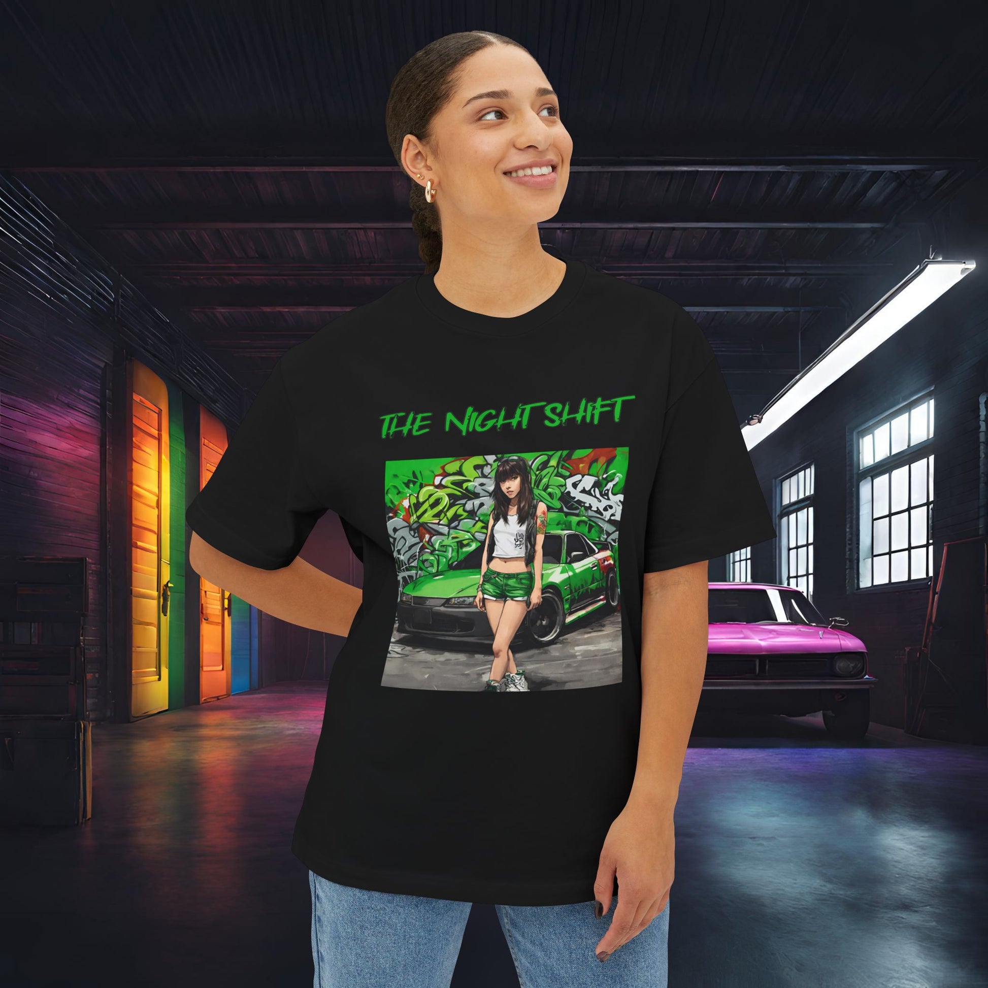 Nissan 240sx Graffiti-Premium, Ultra Soft Unisex Oversized Boxy Tee Printify by The Night Shift Automotive Apparel
