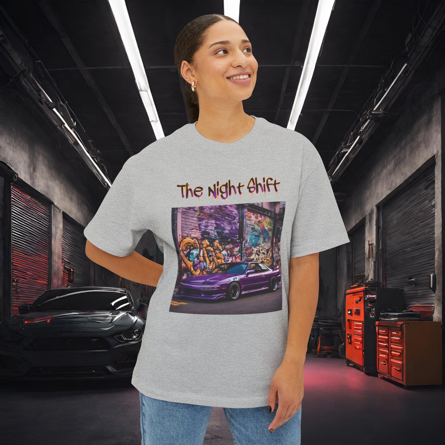 Nissan 240sx Graffiti-Premium, Ultra Soft Unisex Oversized Boxy Tee Printify by The Night Shift Automotive Apparel