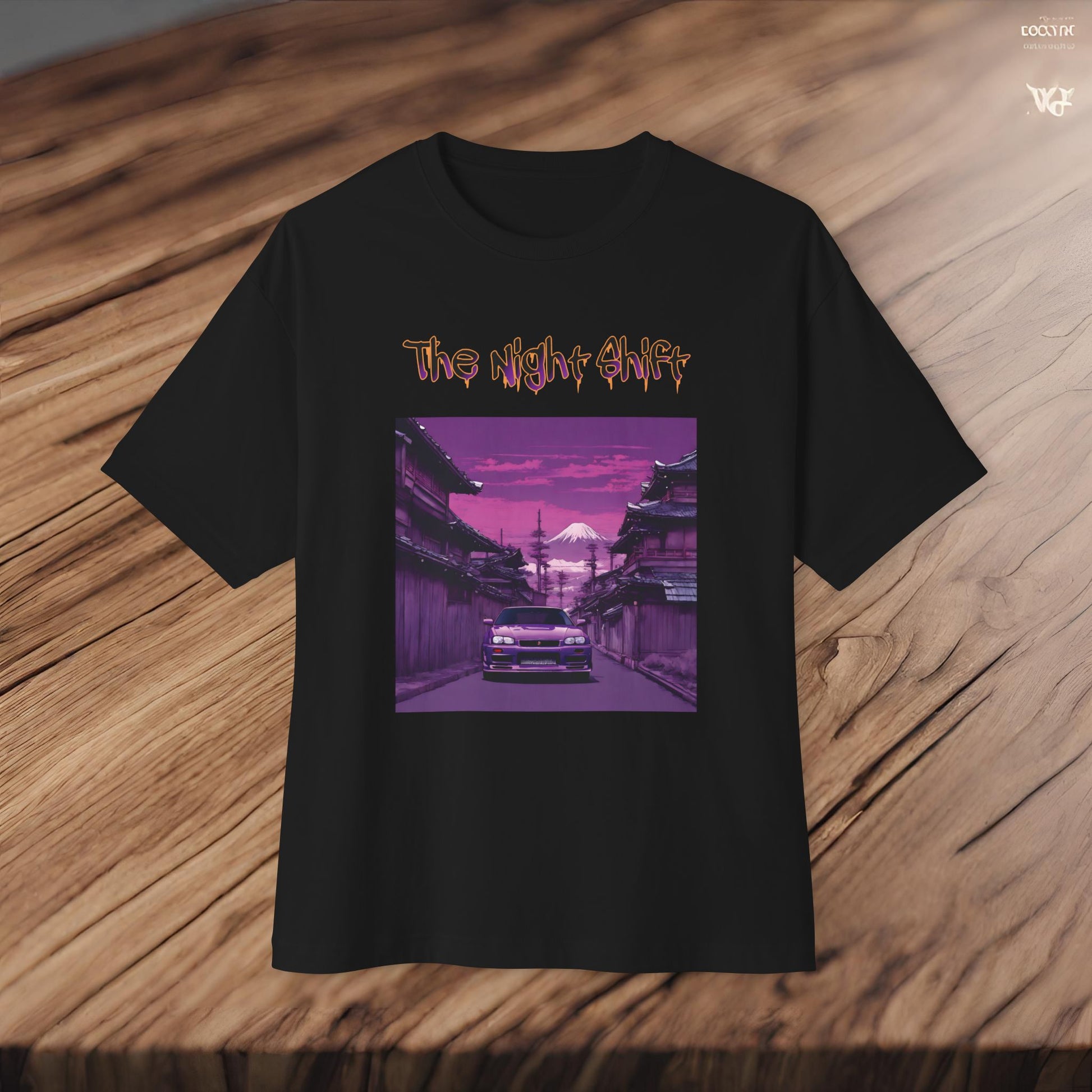Nissan Skyline R34 Japanese Traditional Village-Premium, Ultra Soft Unisex Oversized Boxy Tee Printify by The Night Shift Automotive Apparel