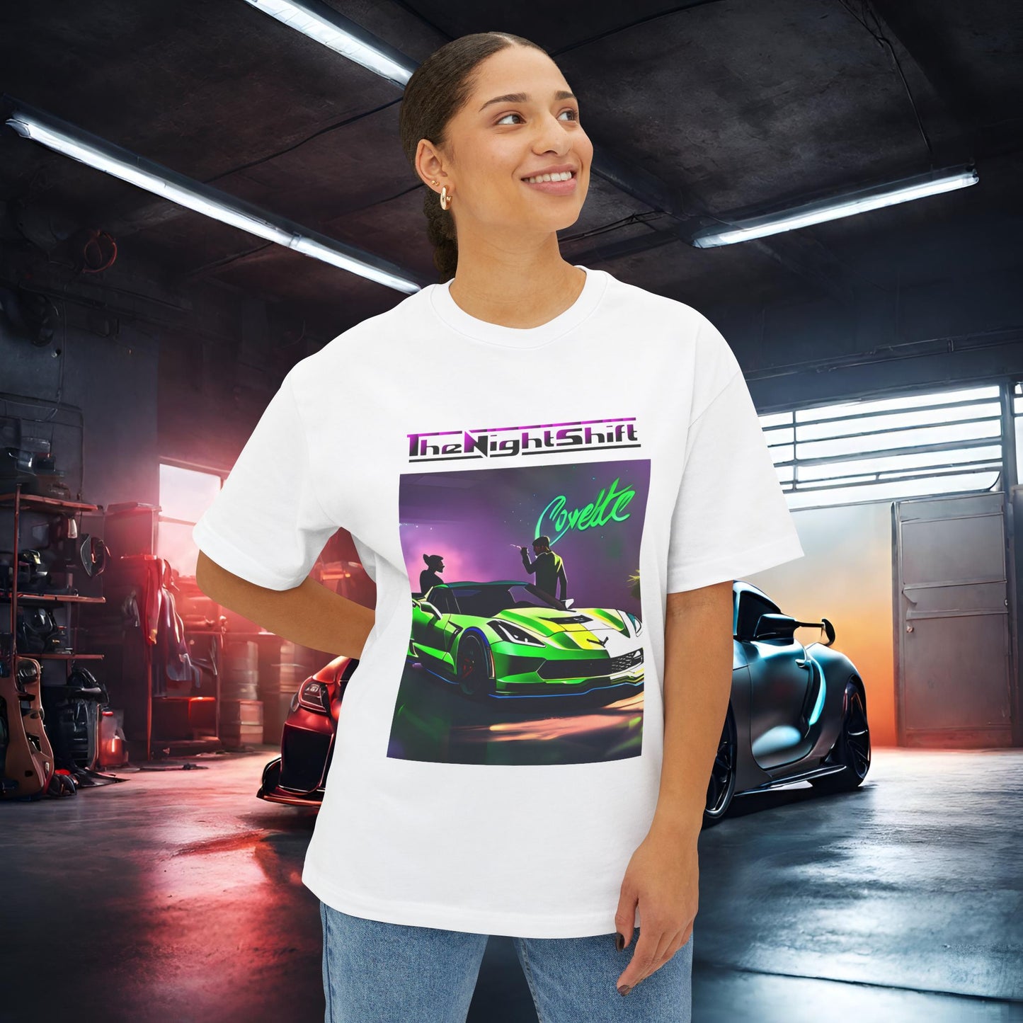 Chevy C7 Corvette-Premium, Ultra Soft Unisex Oversized Boxy Tee Printify by The Night Shift Automotive Apparel