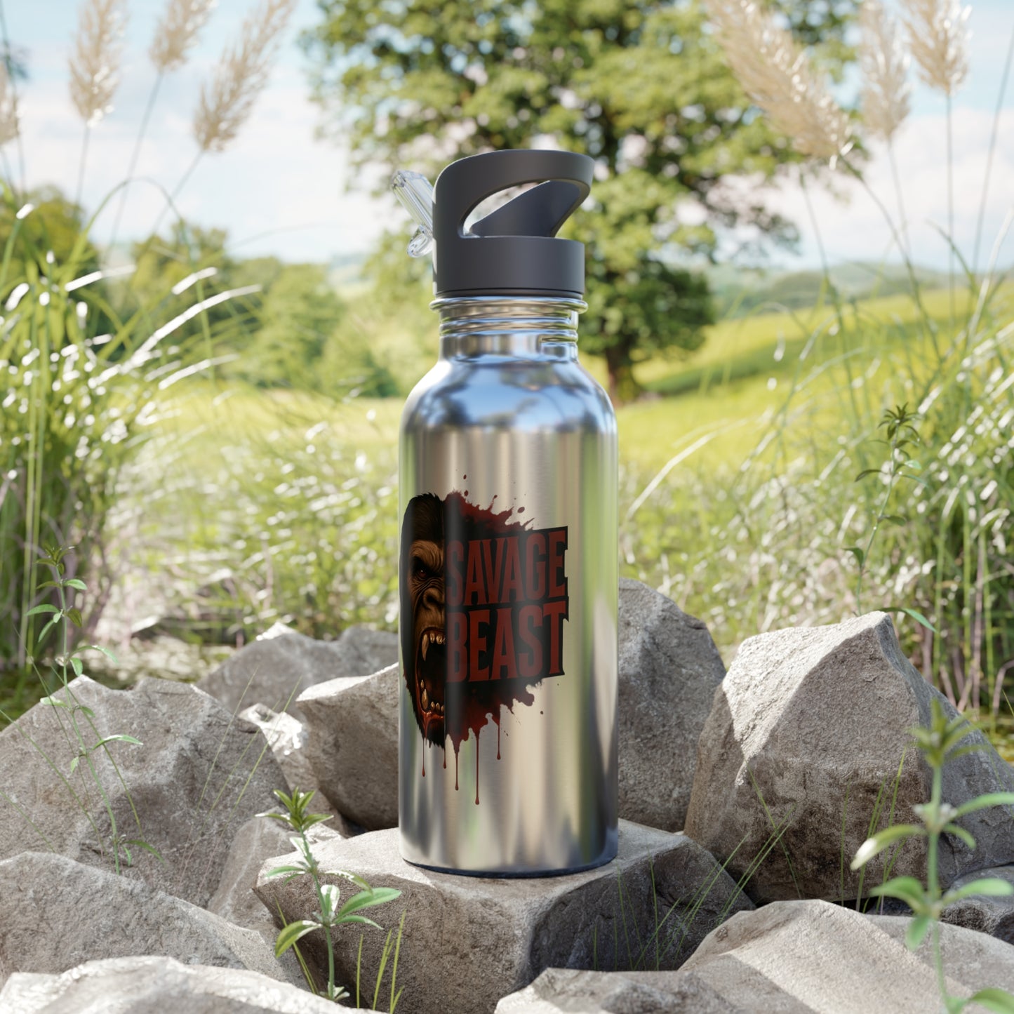 Stainless Steel Water Bottle With Straw, 20oz 20oz Silver Printify by The Night Shift Automotive Apparel