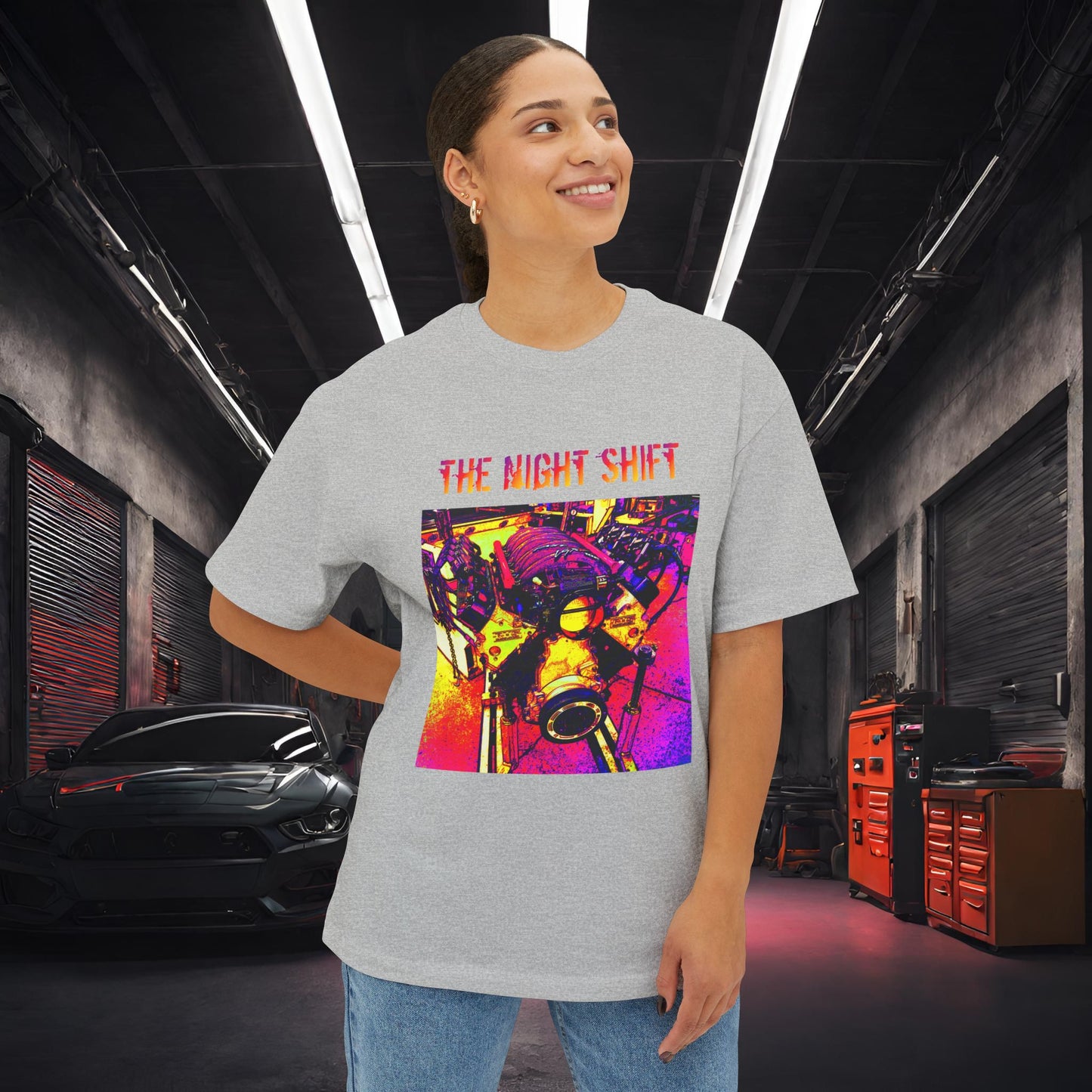 LS-X Synthwave-Premium, Ultra Soft Unisex Oversized Boxy Tee Printify by The Night Shift Automotive Apparel