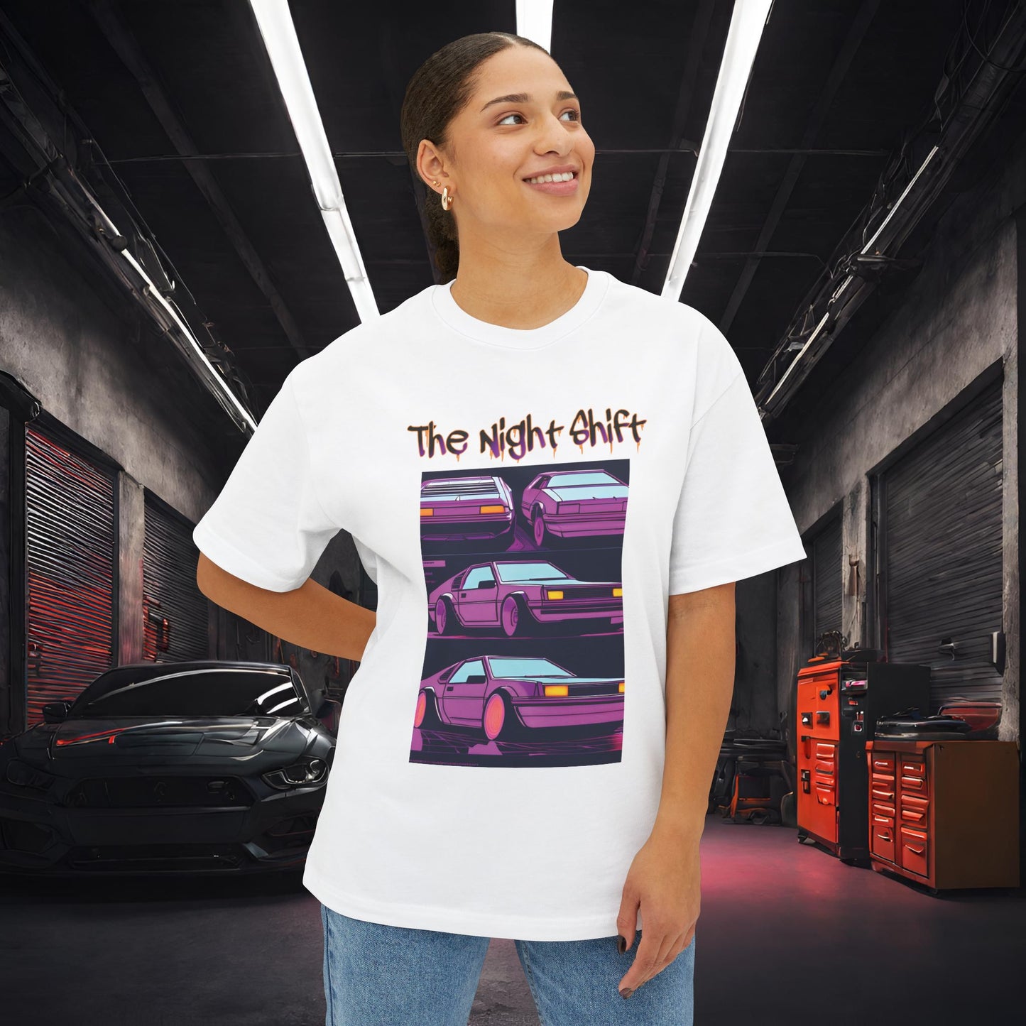 Time Warp-Premium, Ultra Soft Synthwave Unisex Oversized Boxy Tee Printify by The Night Shift Automotive Apparel