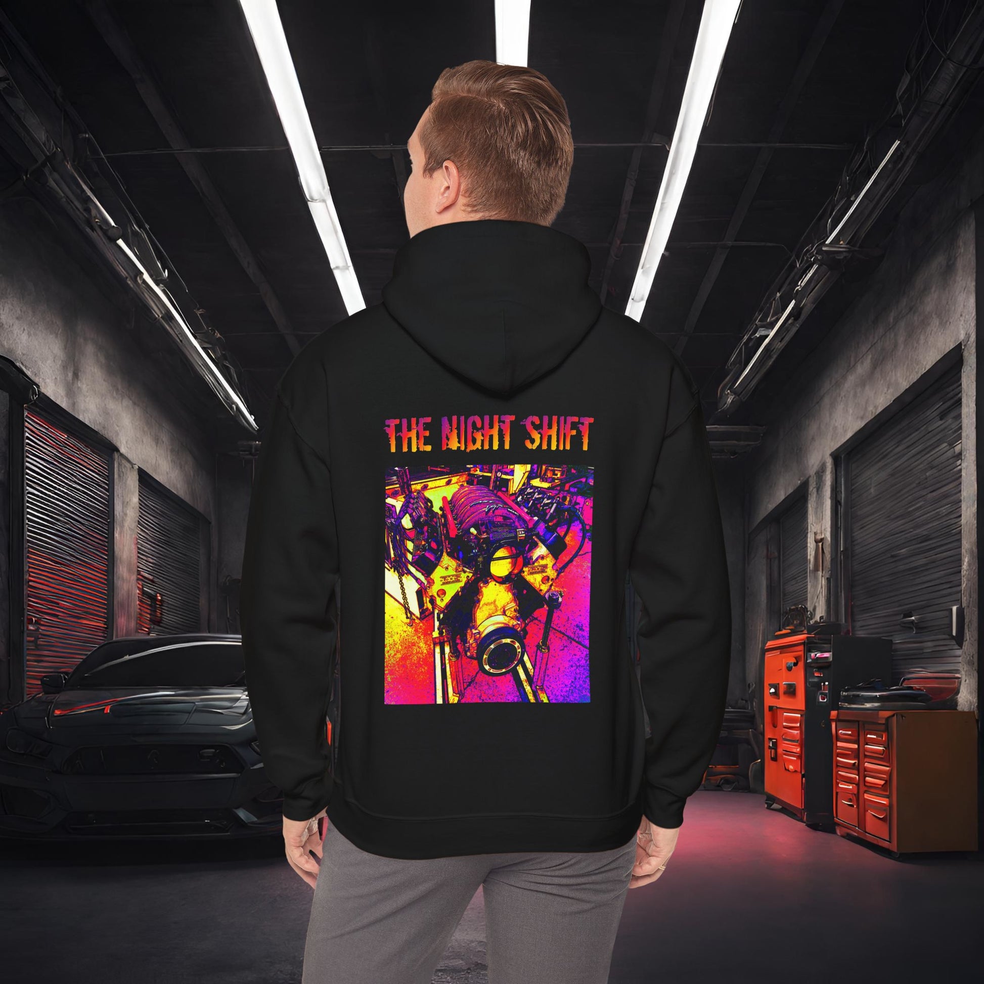 LS-X Synthwave-Premium, Ultra Soft Unisex Hoodie Black Printify by The Night Shift Automotive Apparel