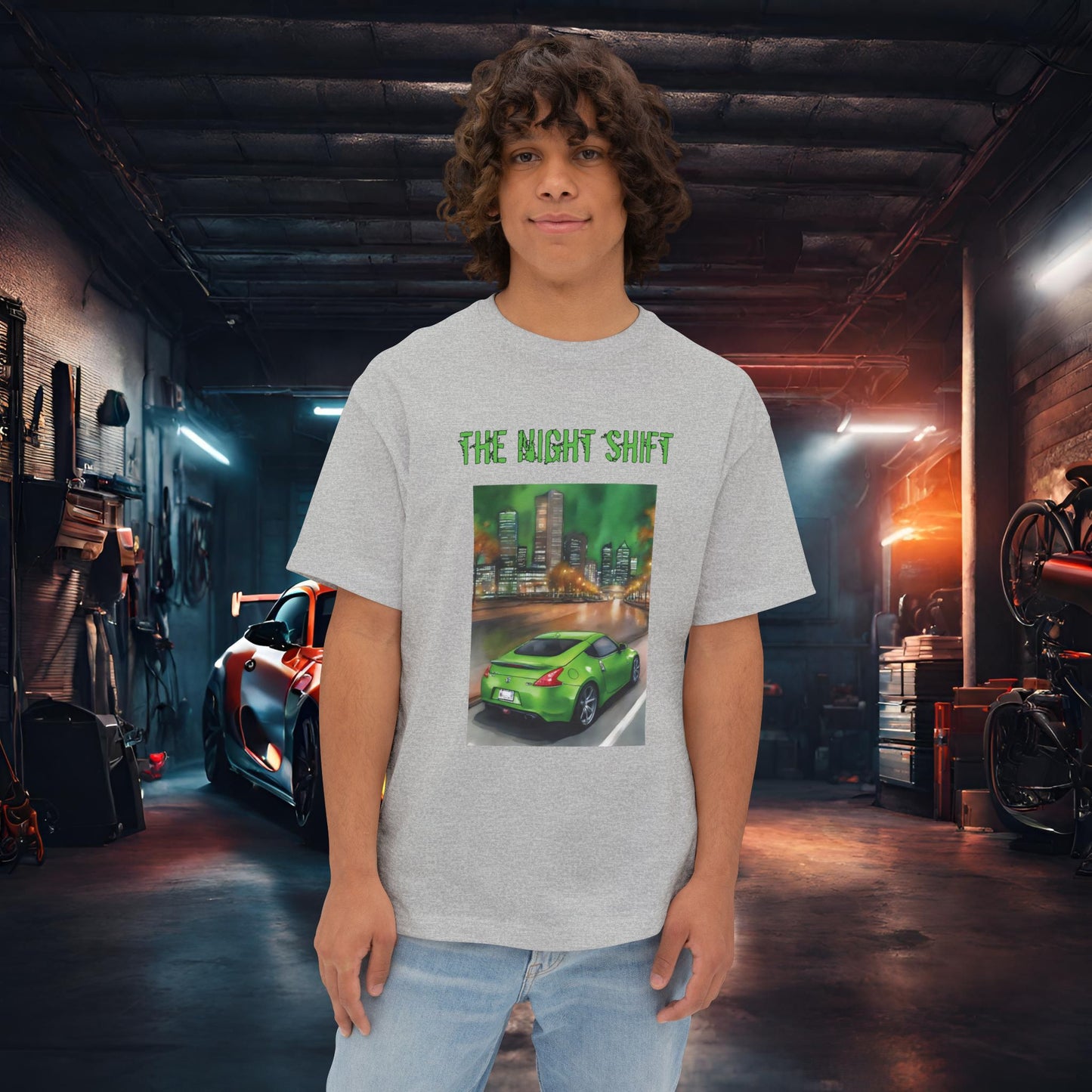 Nissan 370z-Premium, Ultra Soft Unisex Oversized Boxy Tee Athletic Heather Printify by The Night Shift Automotive Apparel
