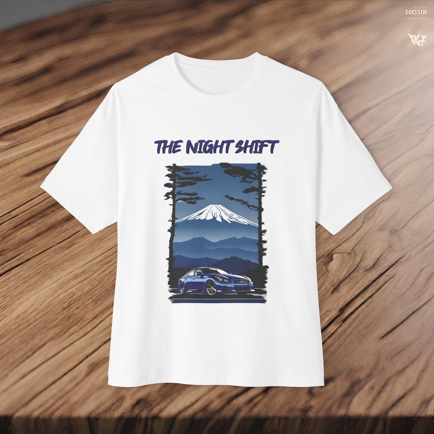 Infiniti G37 Sedan Mt Fuji-Premium, Ultra Soft Unisex Oversized Boxy Tee Printify by The Night Shift Automotive Apparel
