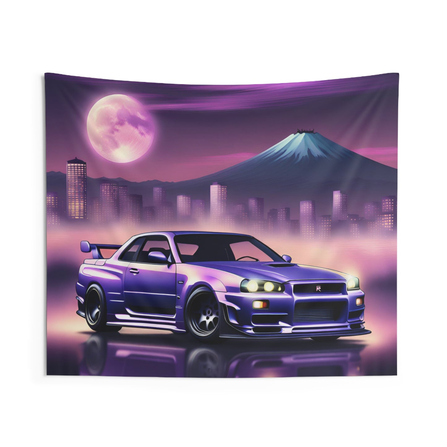 Nissan Skyline R34 Indoor Wall Tapestries - Shop Banner 60" × 50" Printify by The Night Shift Automotive Apparel