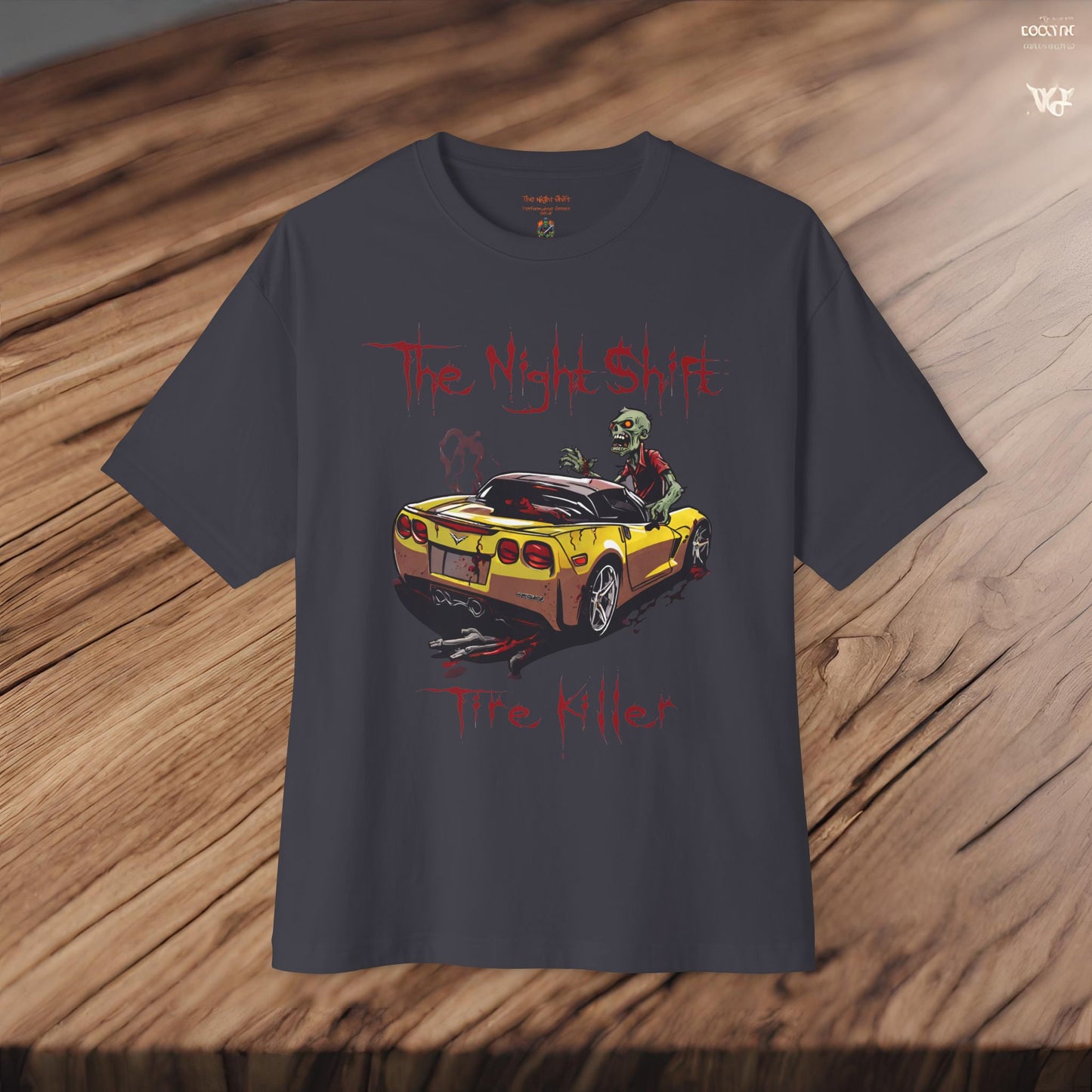 Tire Killer Zombie Corvette-Premium, Ultra Soft Unisex Oversized Boxy Tee Printify by The Night Shift Automotive Apparel