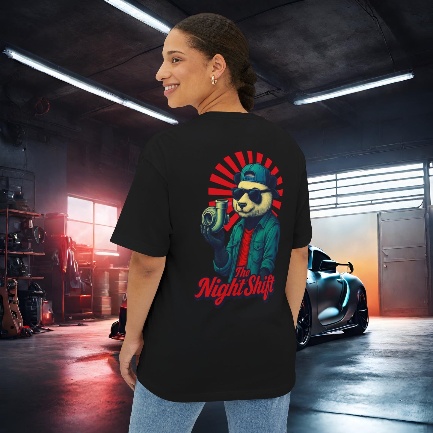 Good Vibes Panda-Premium, Ultra Soft Unisex Oversized Boxy Tee Printify by The Night Shift Automotive Apparel