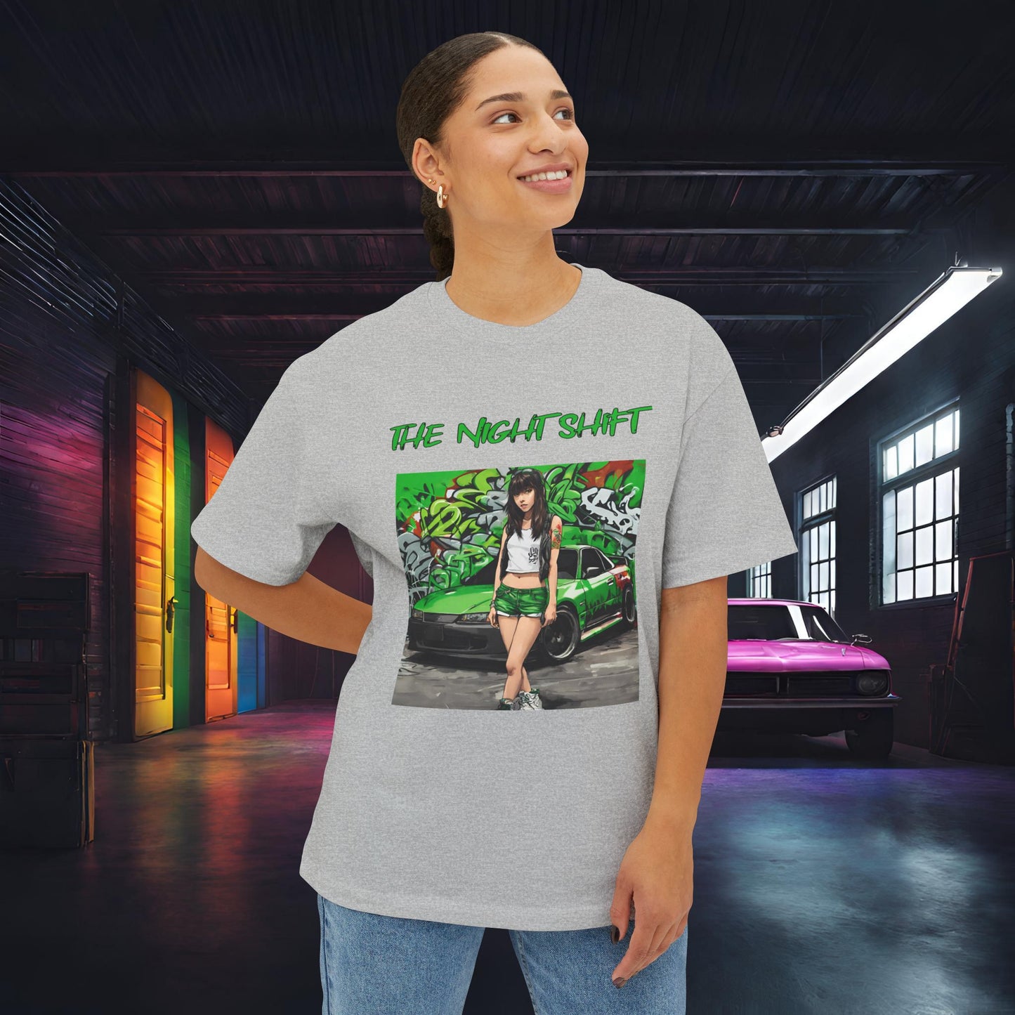 Nissan 240sx Graffiti-Premium, Ultra Soft Unisex Oversized Boxy Tee Printify by The Night Shift Automotive Apparel