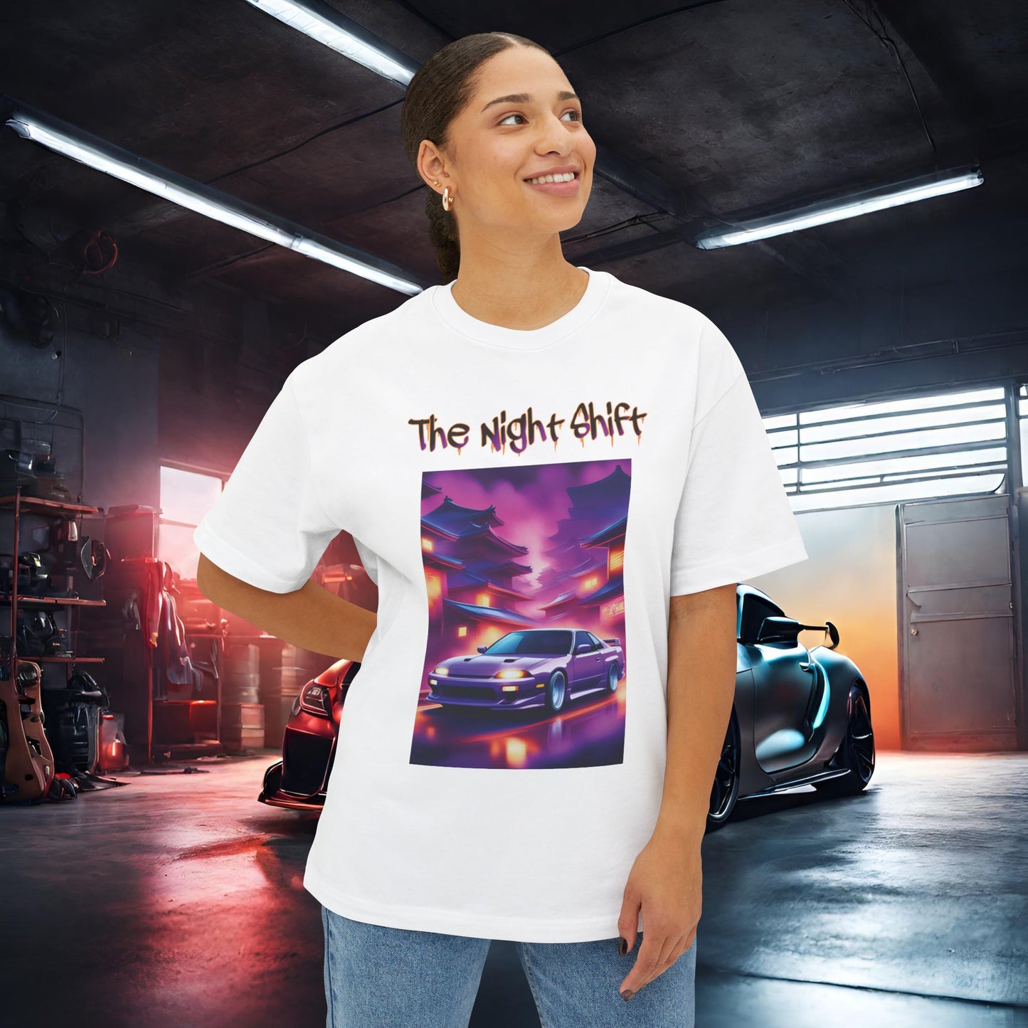 Nissan 240sx Silvia Japanese Traditional Village-Unisex Oversized Boxy Tee Printify by The Night Shift Automotive Apparel