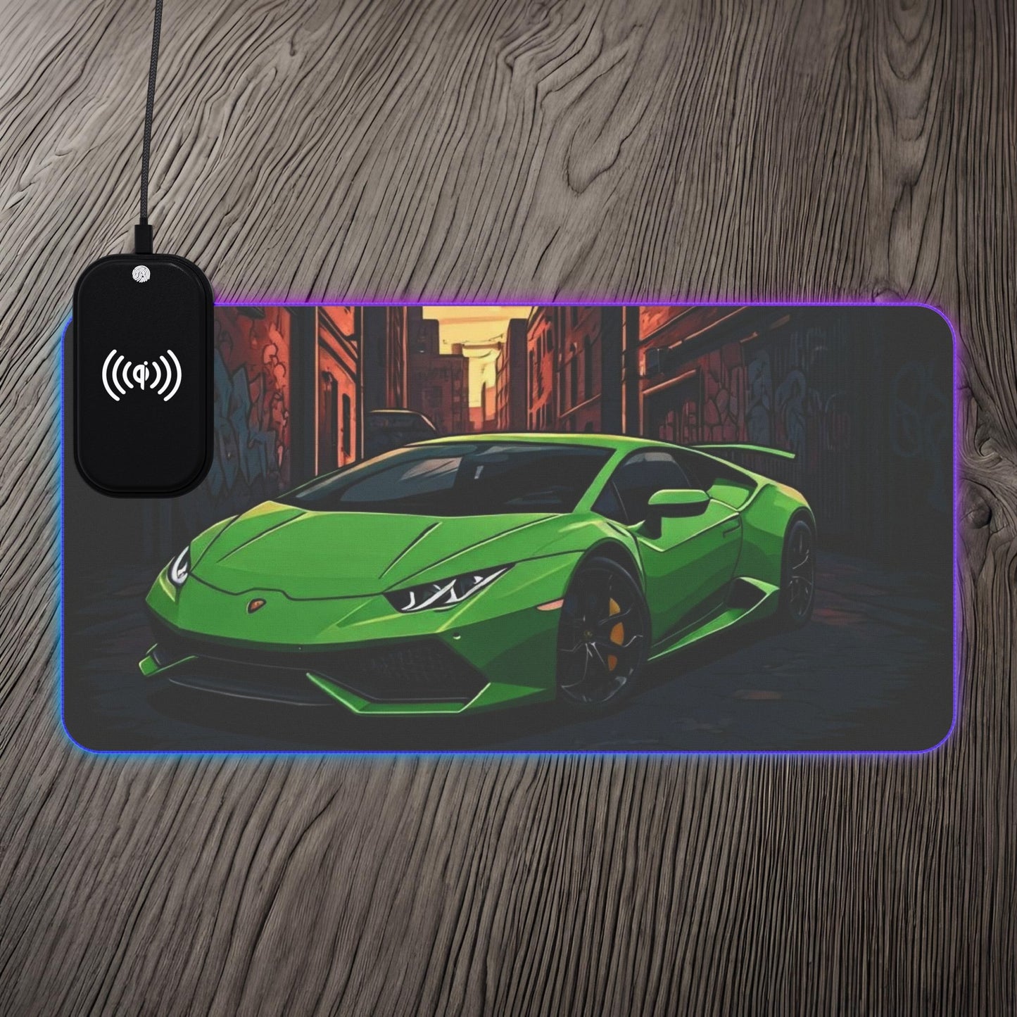 Lamborghini Huracan Street Life-LED Gaming Mouse Pad with Wireless Charging 23.6" × 11.8" Rectangle 15W Printify by The Night Shift Automotive Apparel