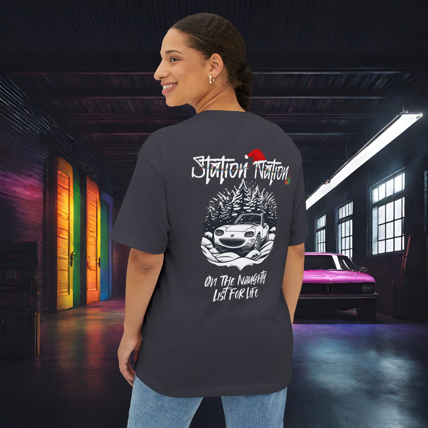🎄 Christmas Limited Edition Station Nation-Premium, Ultra Soft Unisex Oversized Boxy Tee Dark Grey Printify by The Night Shift Automotive Apparel