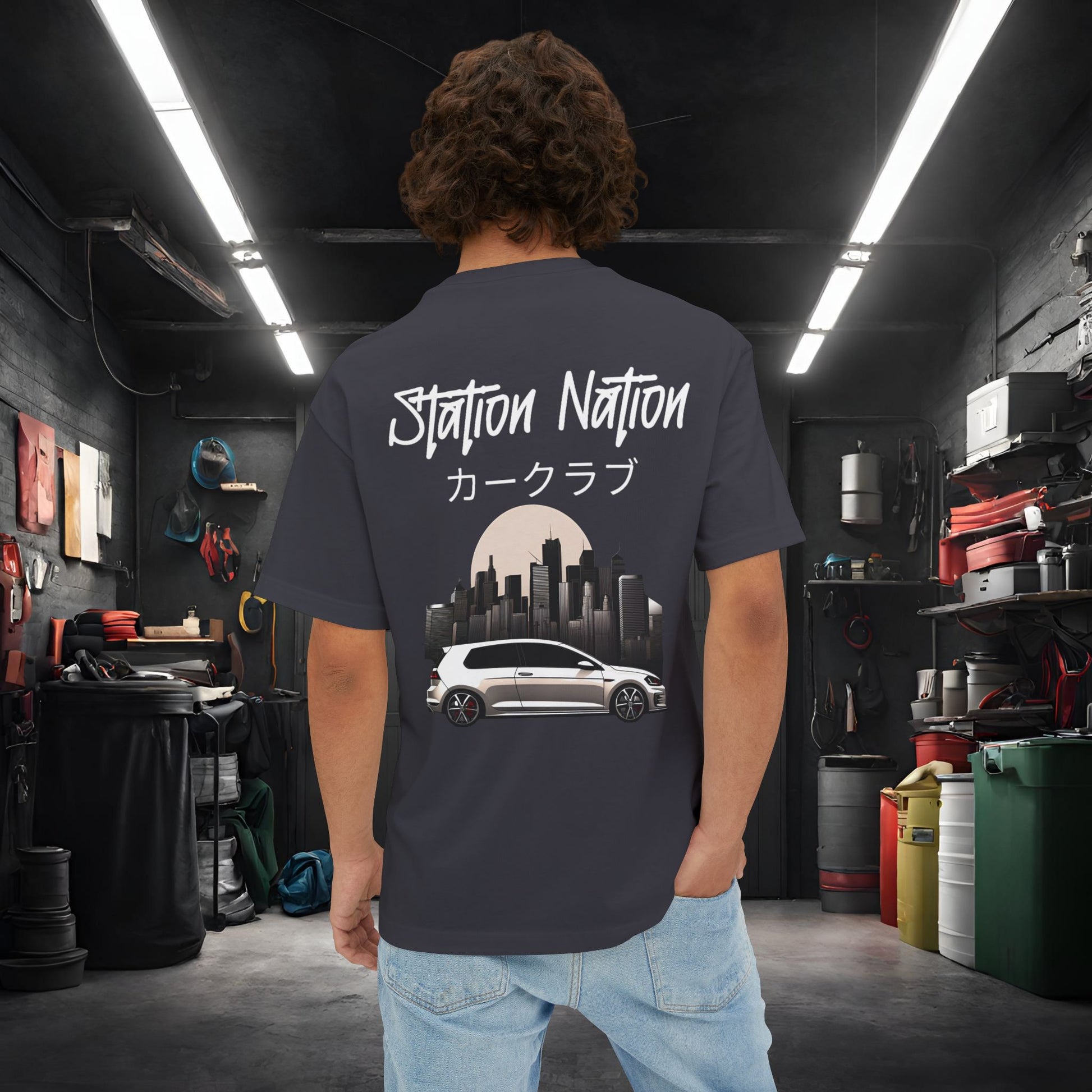 Station Nation-Premium, Ultra Soft Unisex Oversized Boxy Tee Printify by The Night Shift Automotive Apparel