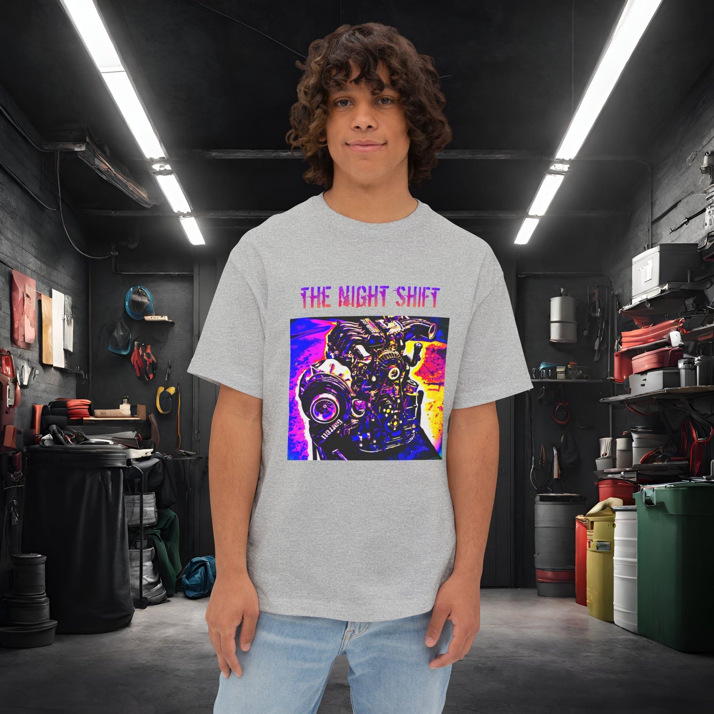 13B-REW Synthwave-Premium, Ultra Soft Unisex Oversized Boxy Tee Athletic Heather Printify by The Night Shift Automotive Apparel