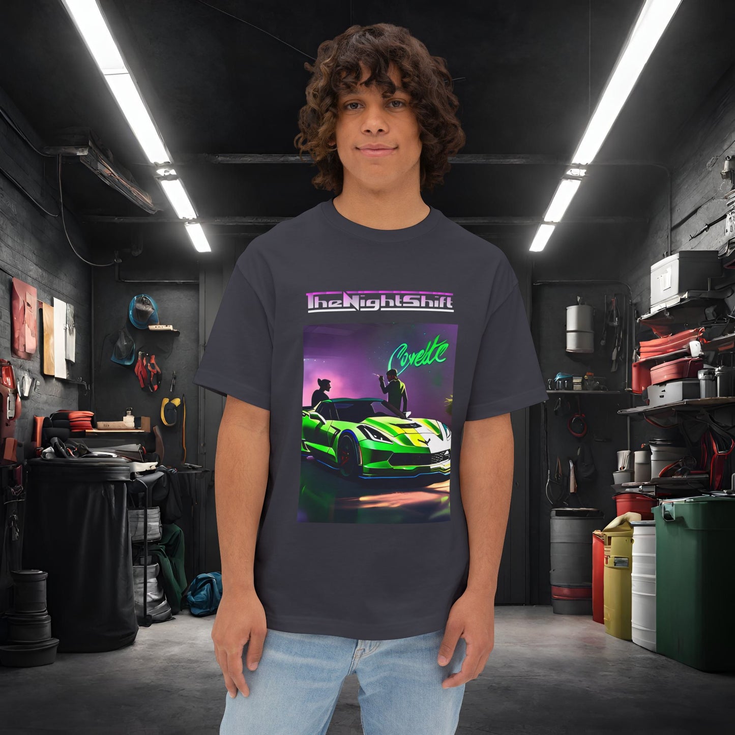 Chevy C7 Corvette-Premium, Ultra Soft Unisex Oversized Boxy Tee Dark Grey Printify by The Night Shift Automotive Apparel