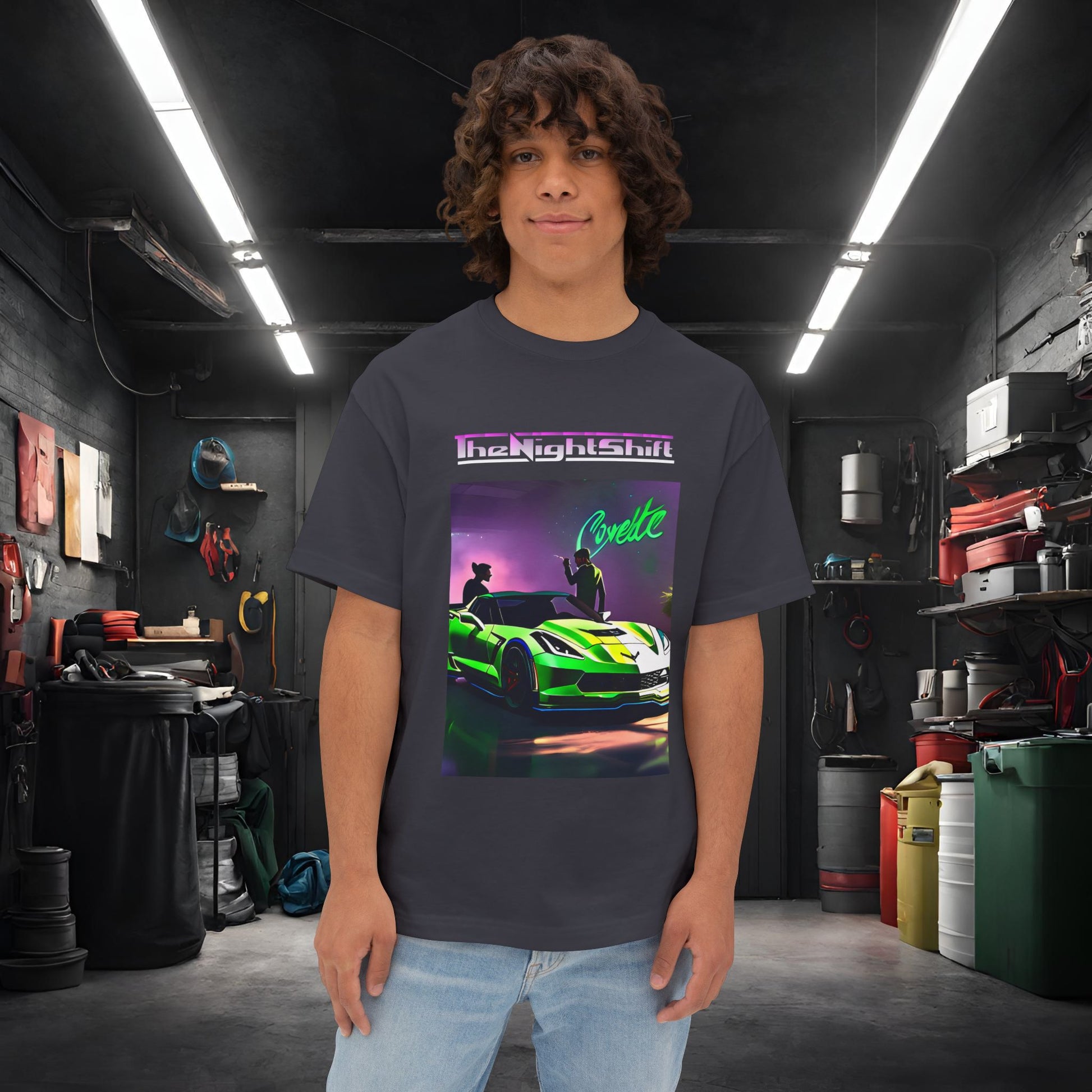 Chevy C7 Corvette-Premium, Ultra Soft Unisex Oversized Boxy Tee Dark Grey Printify by The Night Shift Automotive Apparel