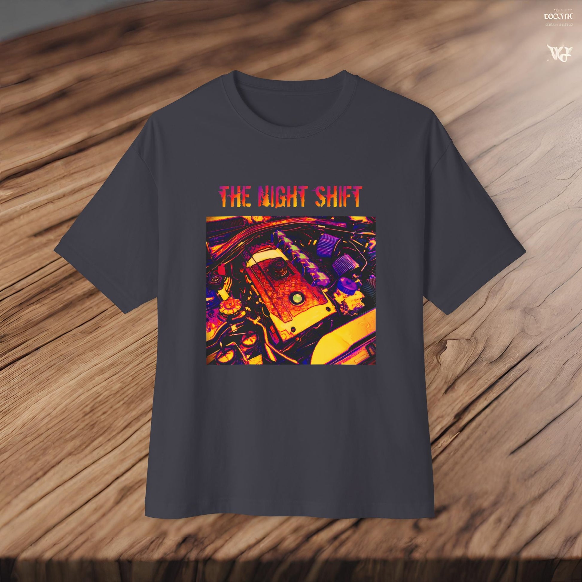 N54 Synthwave Unisex Oversized Boxy Tee Printify by The Night Shift Automotive Apparel