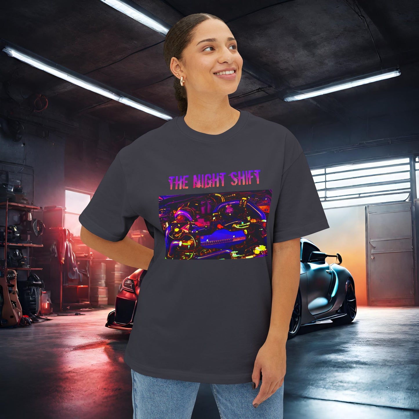 EJ257 Synthwave-Premium, Ultra Soft Unisex Oversized Boxy Tee Printify by The Night Shift Automotive Apparel