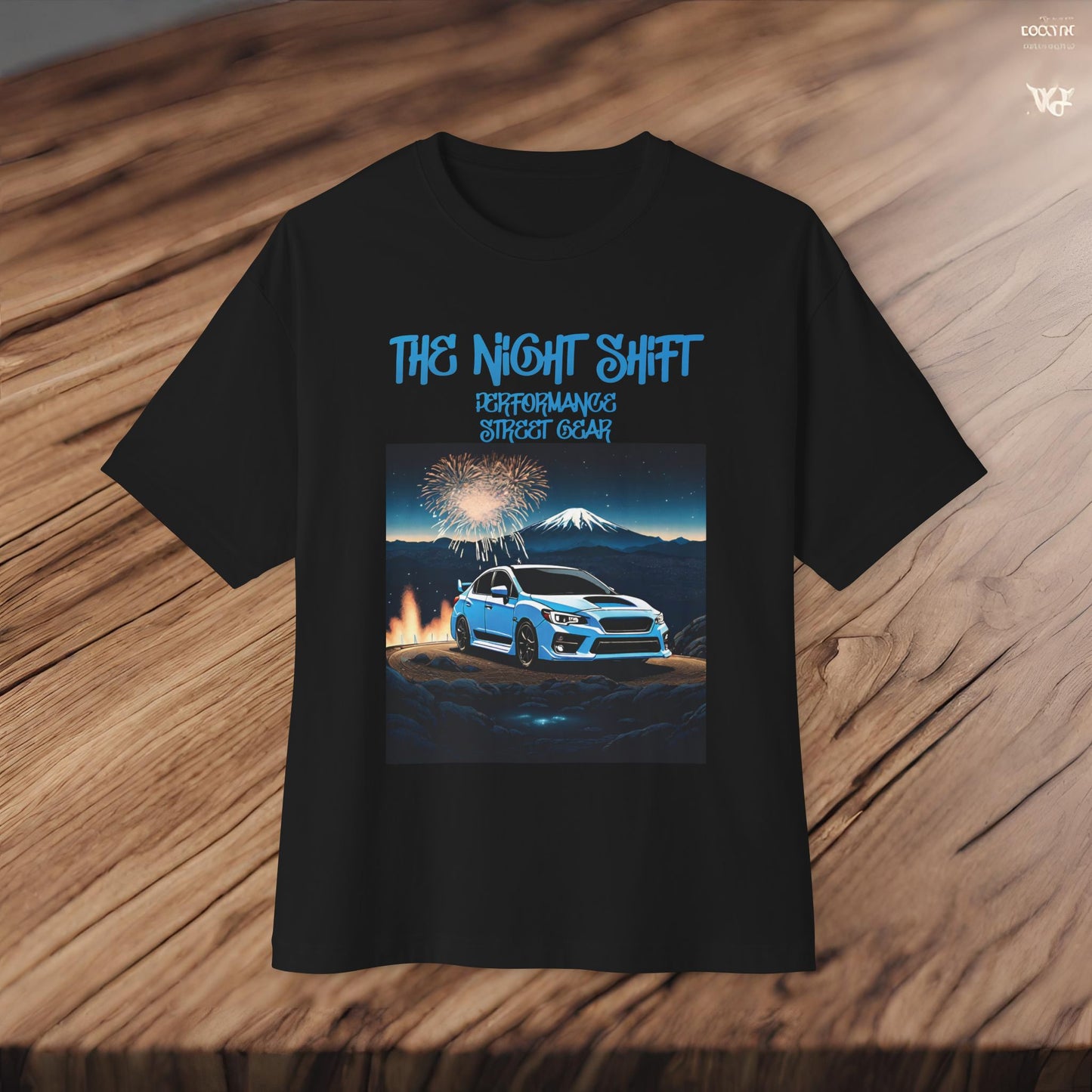 Subaru WRX/STI Fireworks In The Mountains - Premium, Ultra Soft Unisex Oversized Boxy Tee Printify by The Night Shift Automotive Apparel