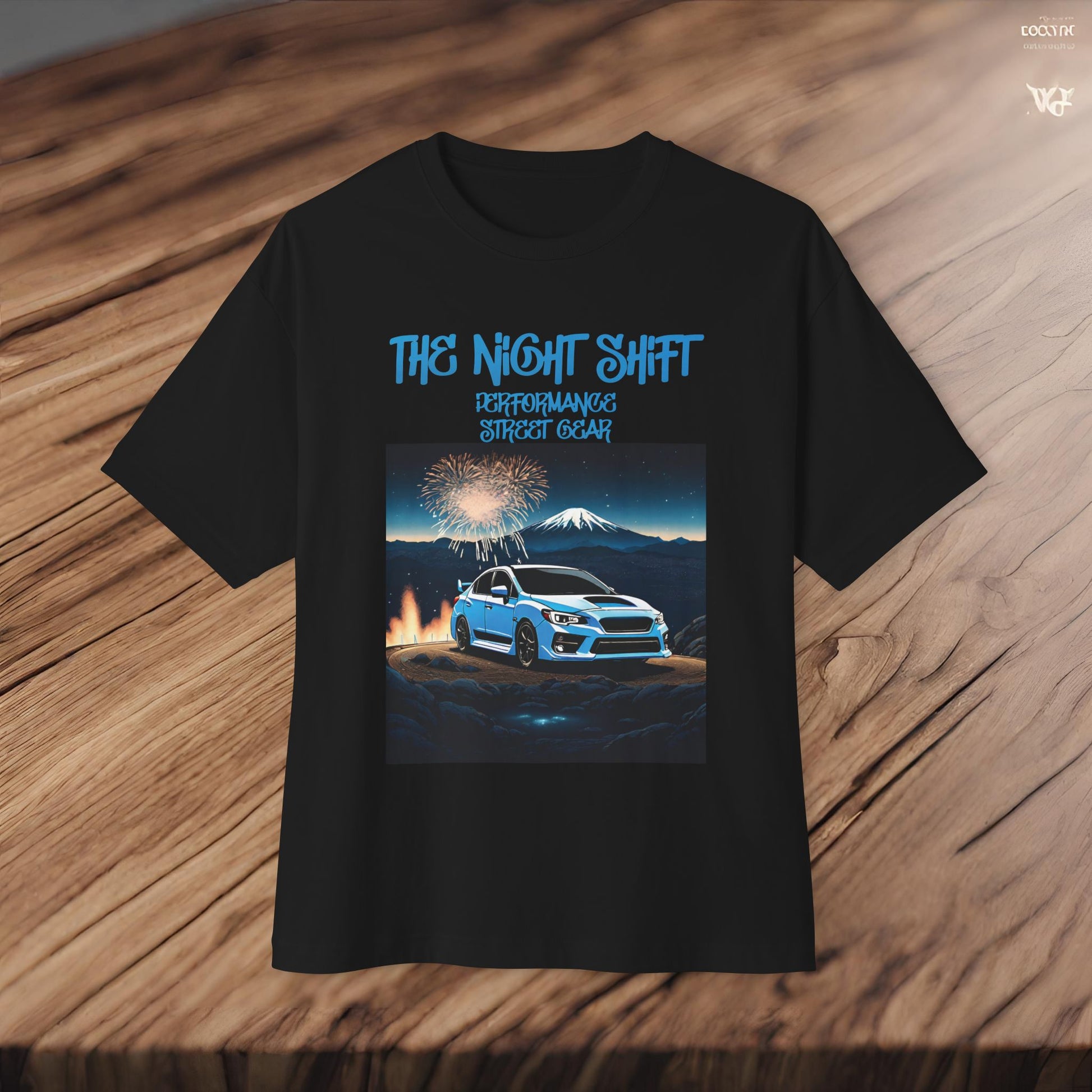 Subaru WRX/STI Fireworks In The Mountains - Premium, Ultra Soft Unisex Oversized Boxy Tee Printify by The Night Shift Automotive Apparel