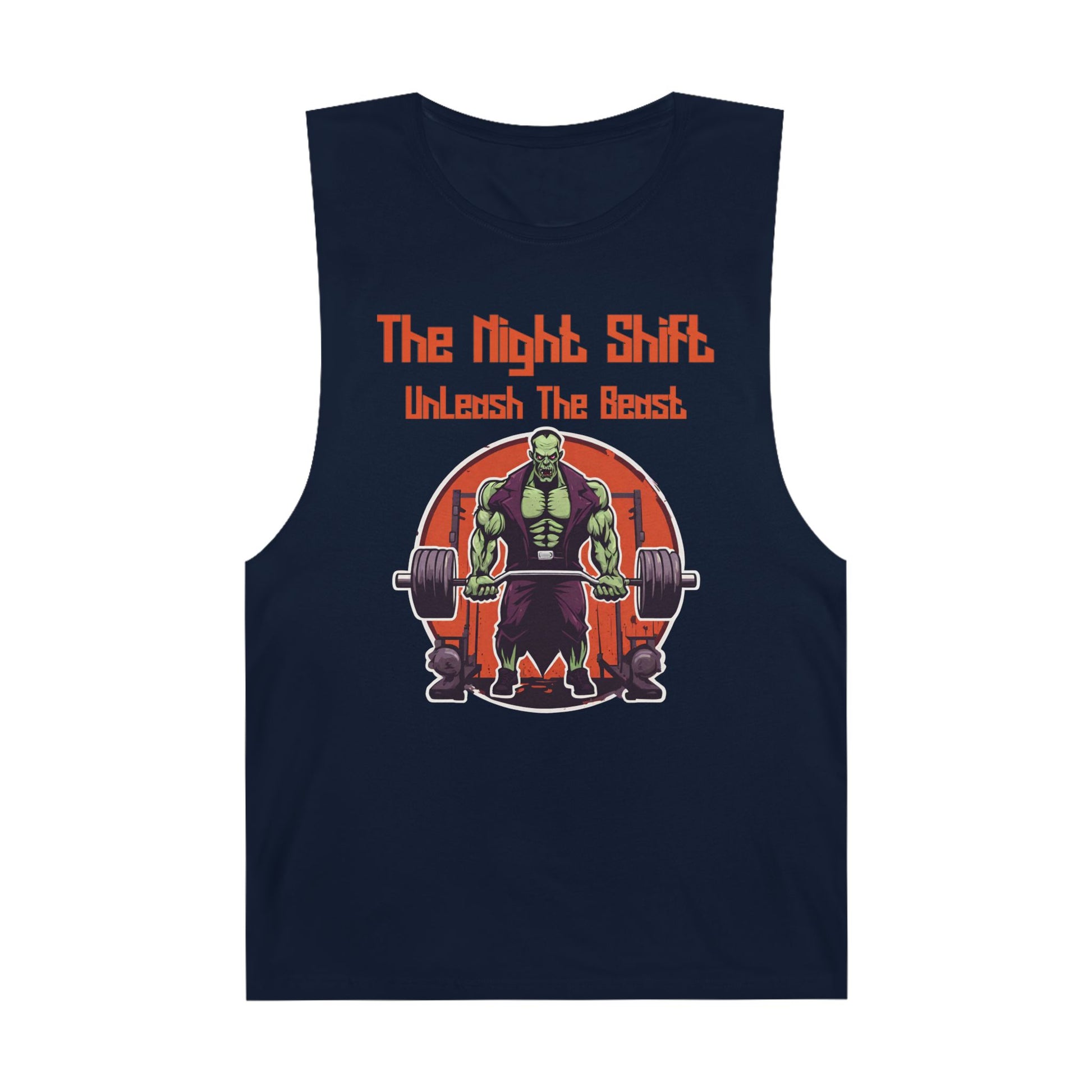 Unleash The Beast - Frankenstein Body Builder-Premium Unisex Barnard Tank Top Navy Printify by The Night Shift Automotive Apparel