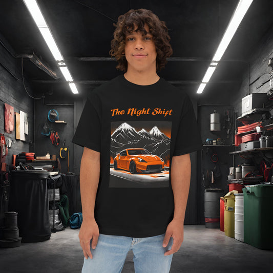 Nissan 370 Mountains-Premium, Ultra Soft, Unisex Oversized Boxy Tee Black Printify by The Night Shift Automotive Apparel