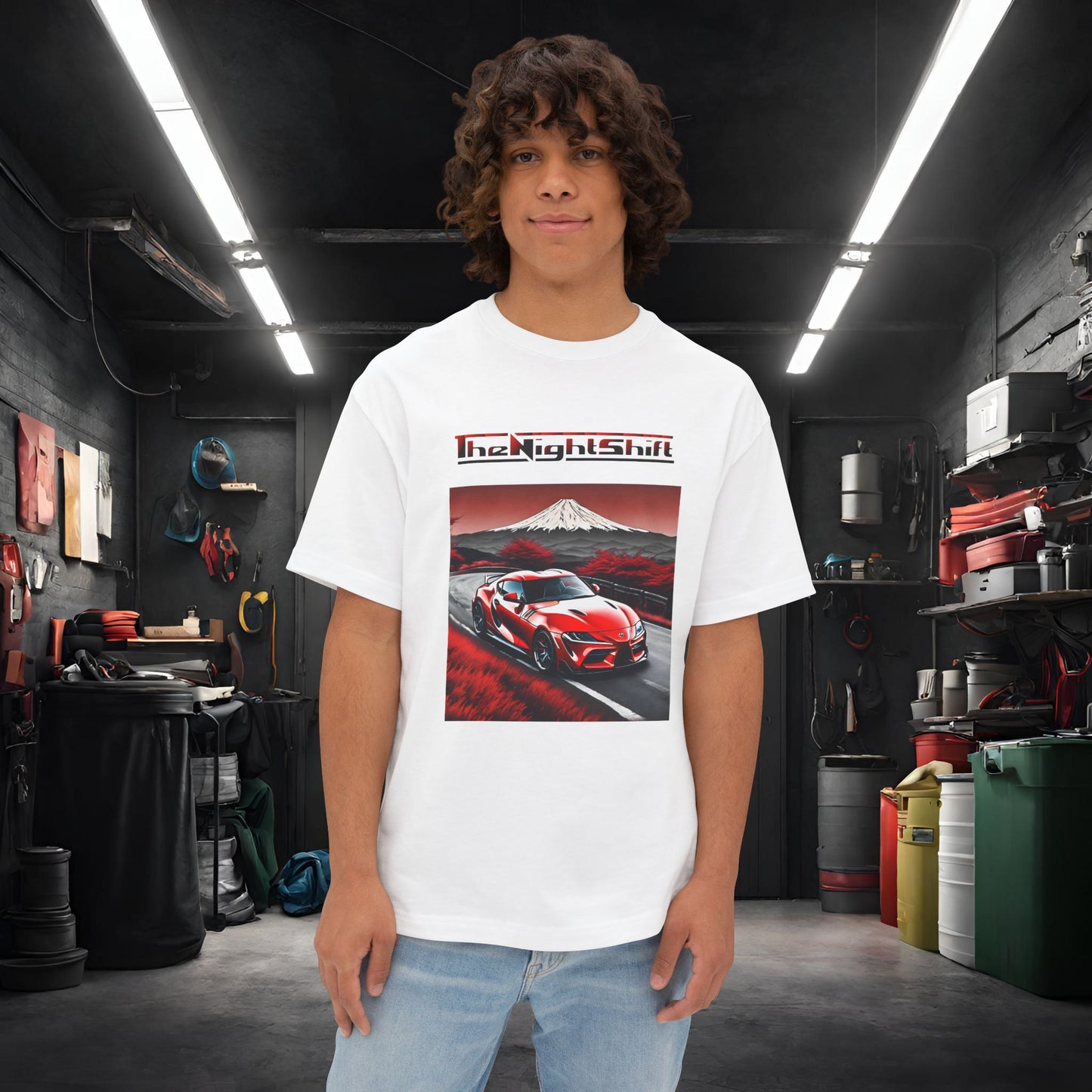 Toyota Supra MK-V Mt Fuji-Premium, Ultra Soft, Unisex Oversized Boxy Tee White Printify by The Night Shift Automotive Apparel